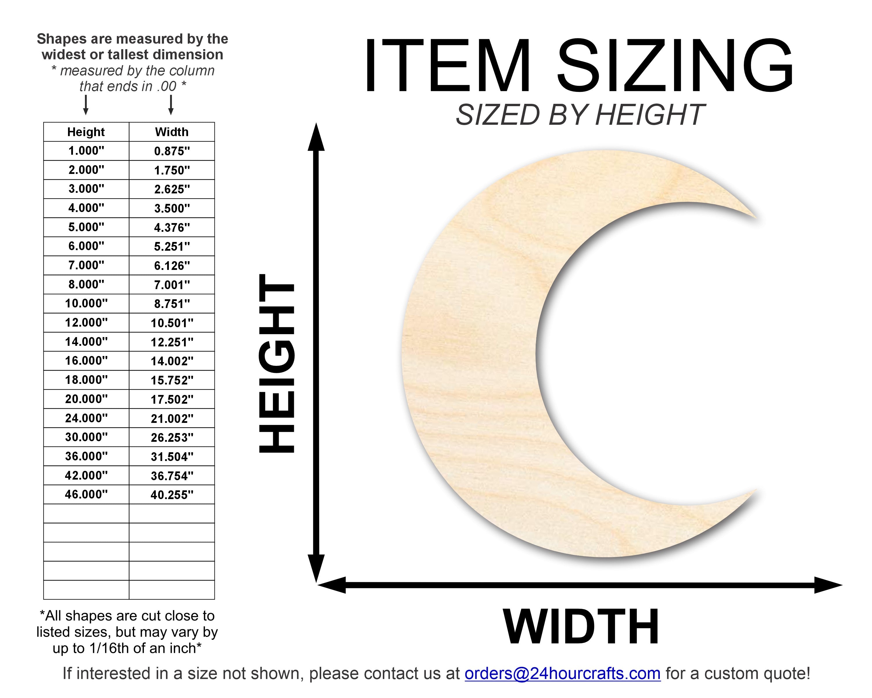 Unfinished Premium Birch Wood Crescent Moon Cutouts for DIY Celestial Crafts, Up to 36 Inches