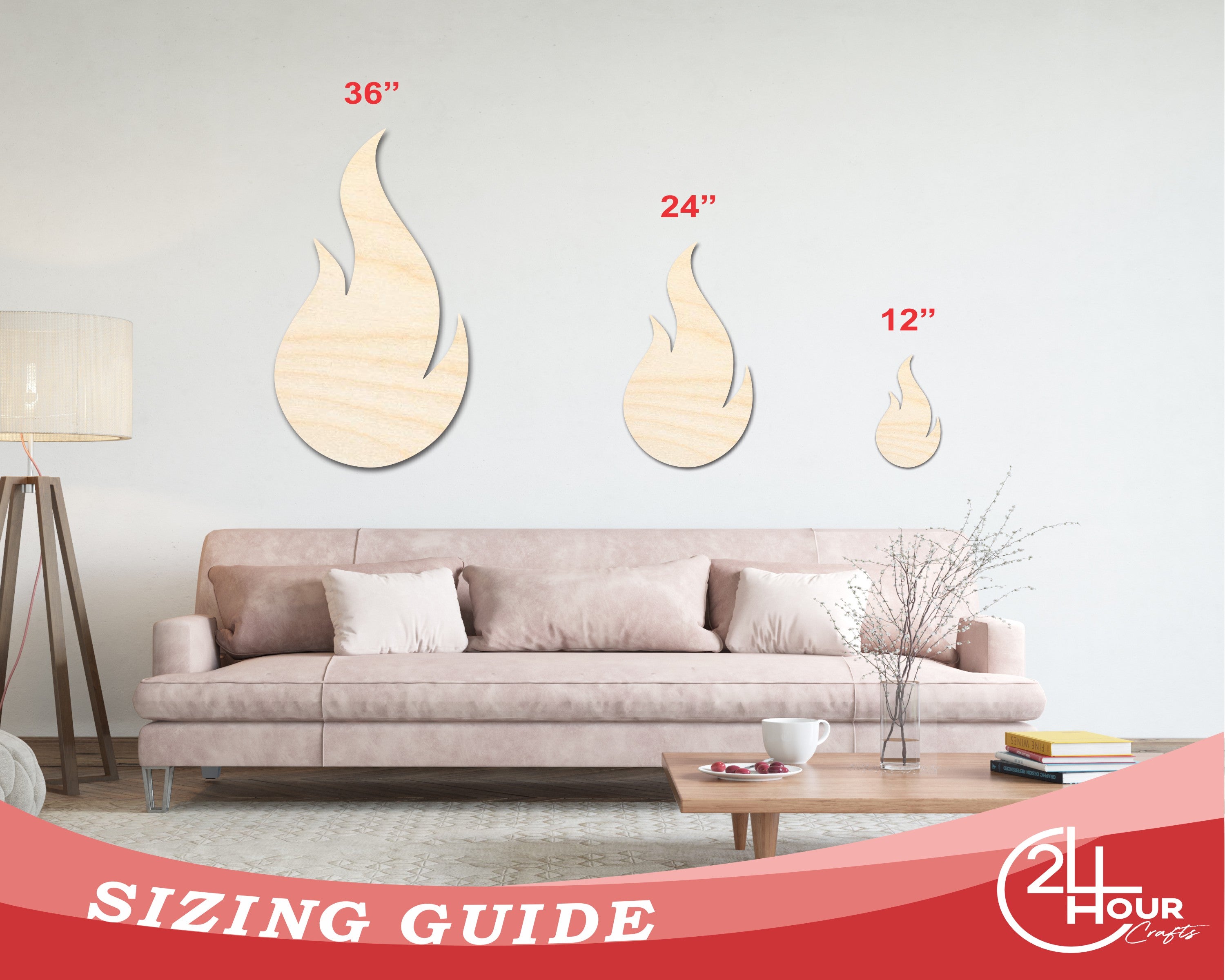 Unfinished Baltic Birch Wood Flame Shape Craft Cutouts for Up to 46 DIY Projects