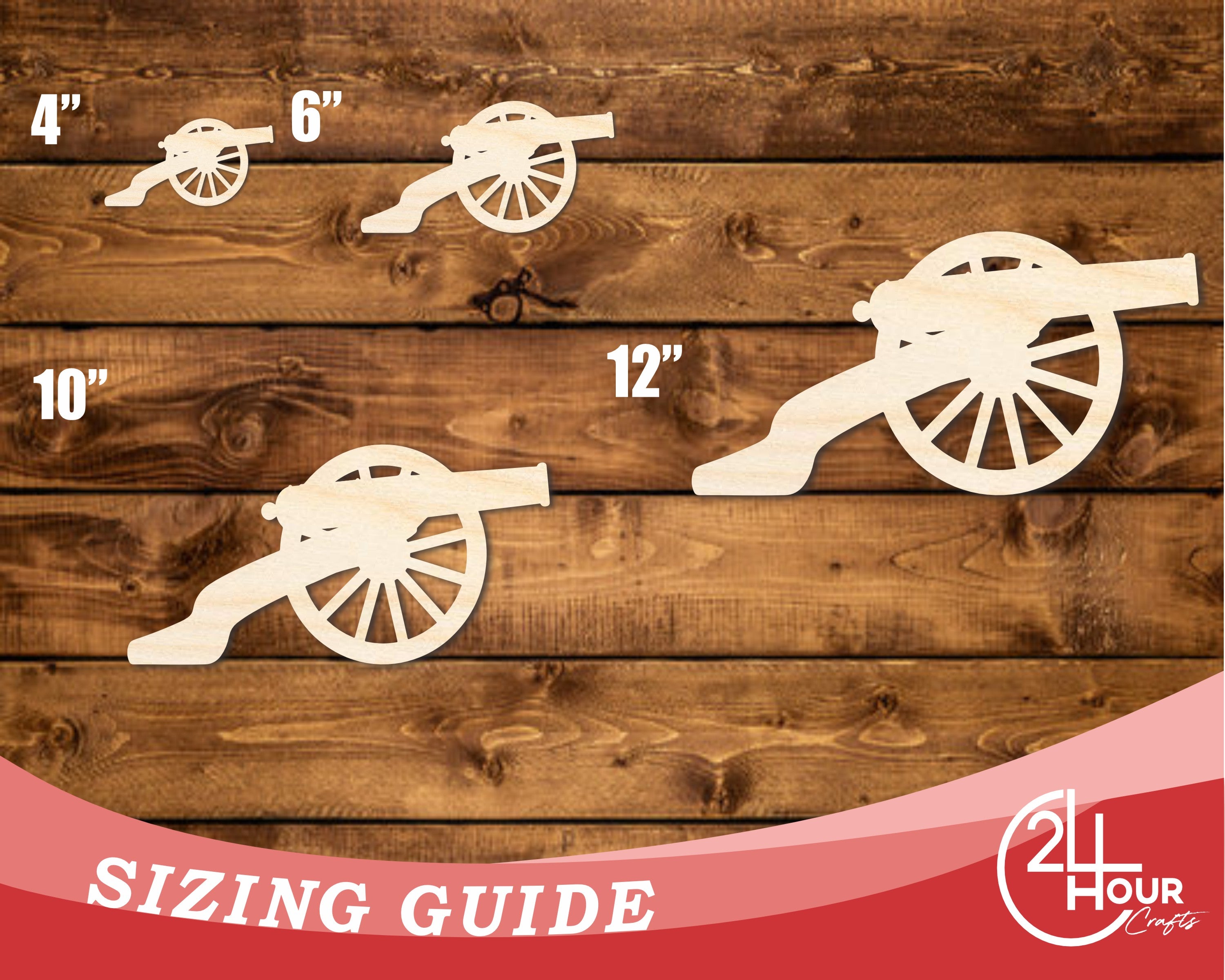 Unfinished DIY Craft Cutout in the Shape of a Wood War Cannon | Up to 46 Different DIY Options