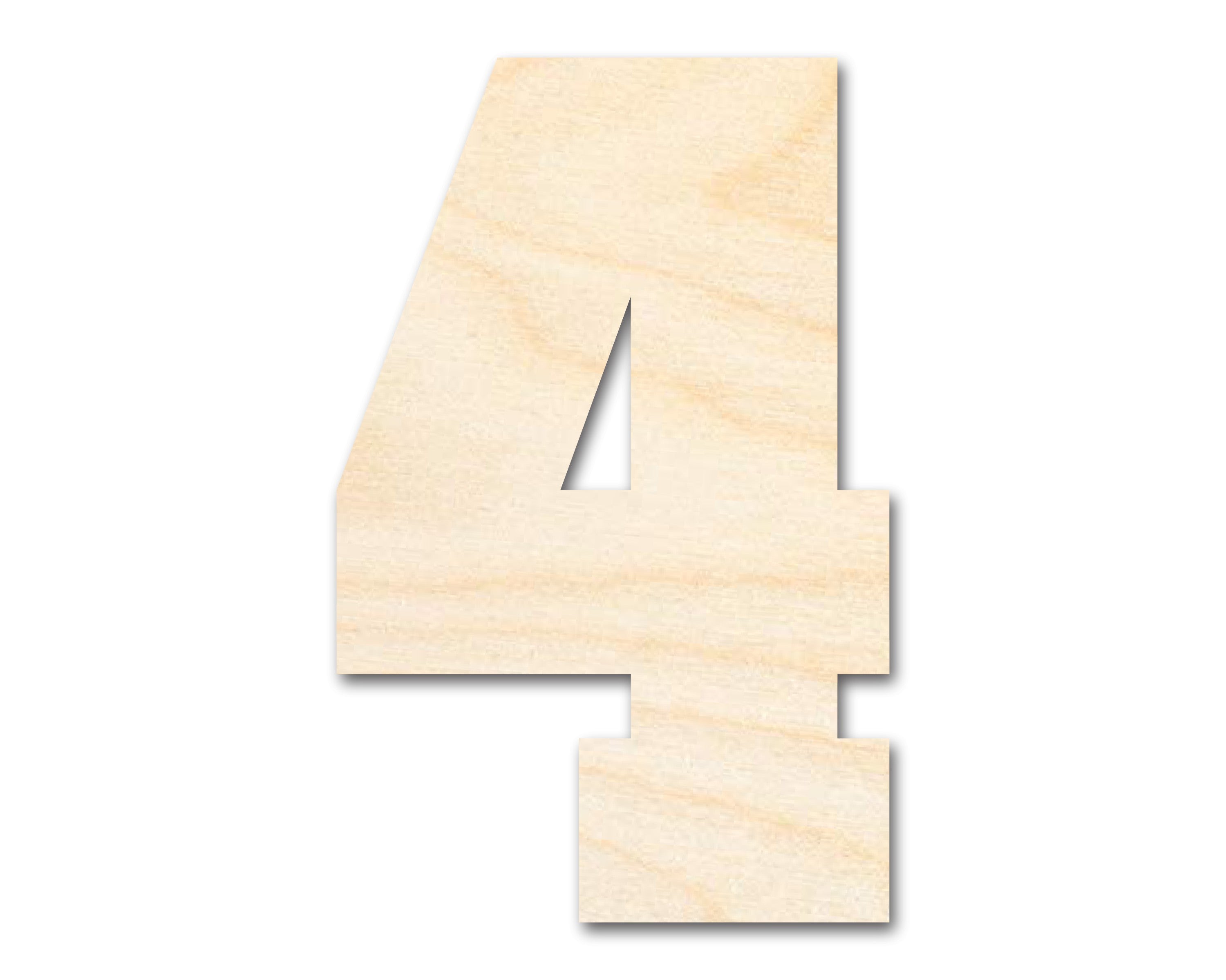 Unfinished Baltic Birch Varisty Number Four Shape for Up to 46 DIY Crafts