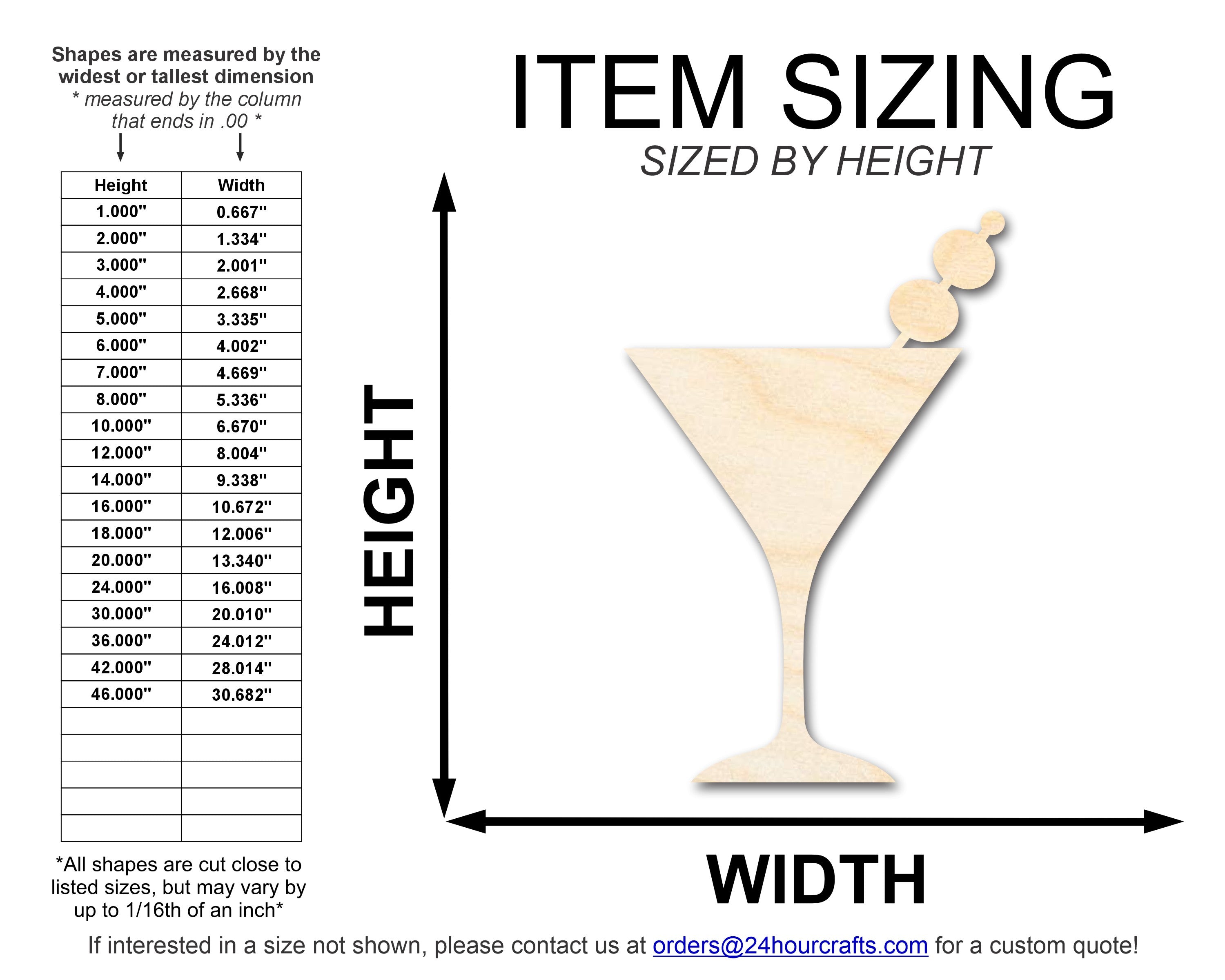Unfinished Baltic Birch Wood Martini-Shaped DIY Craft Cutout Available in Sizes Up to 46 Inches for Multiple DIY Projects