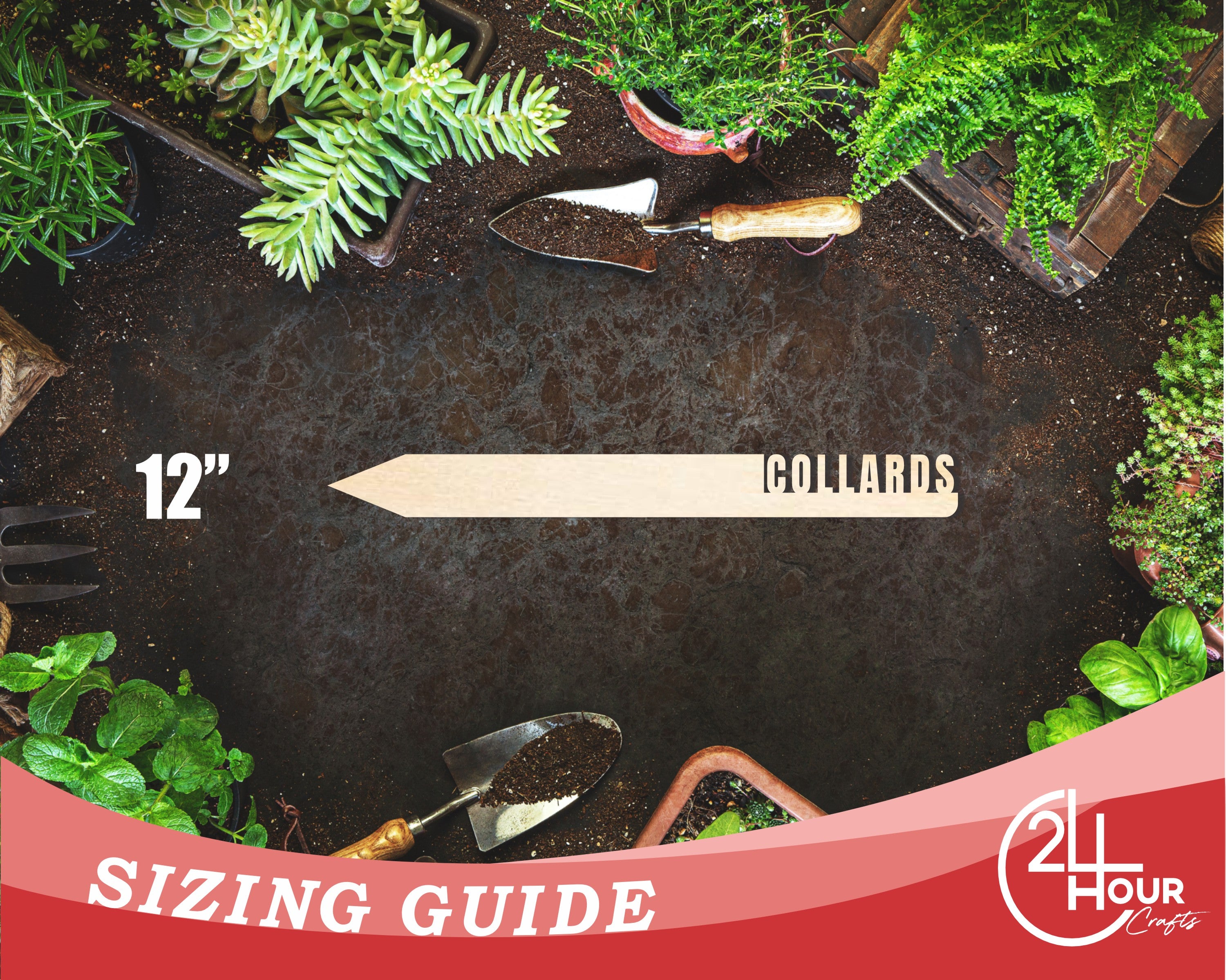 DIY Unfinished Baltic Birch Collards Garden Stake - Up to 24 Sizes Available