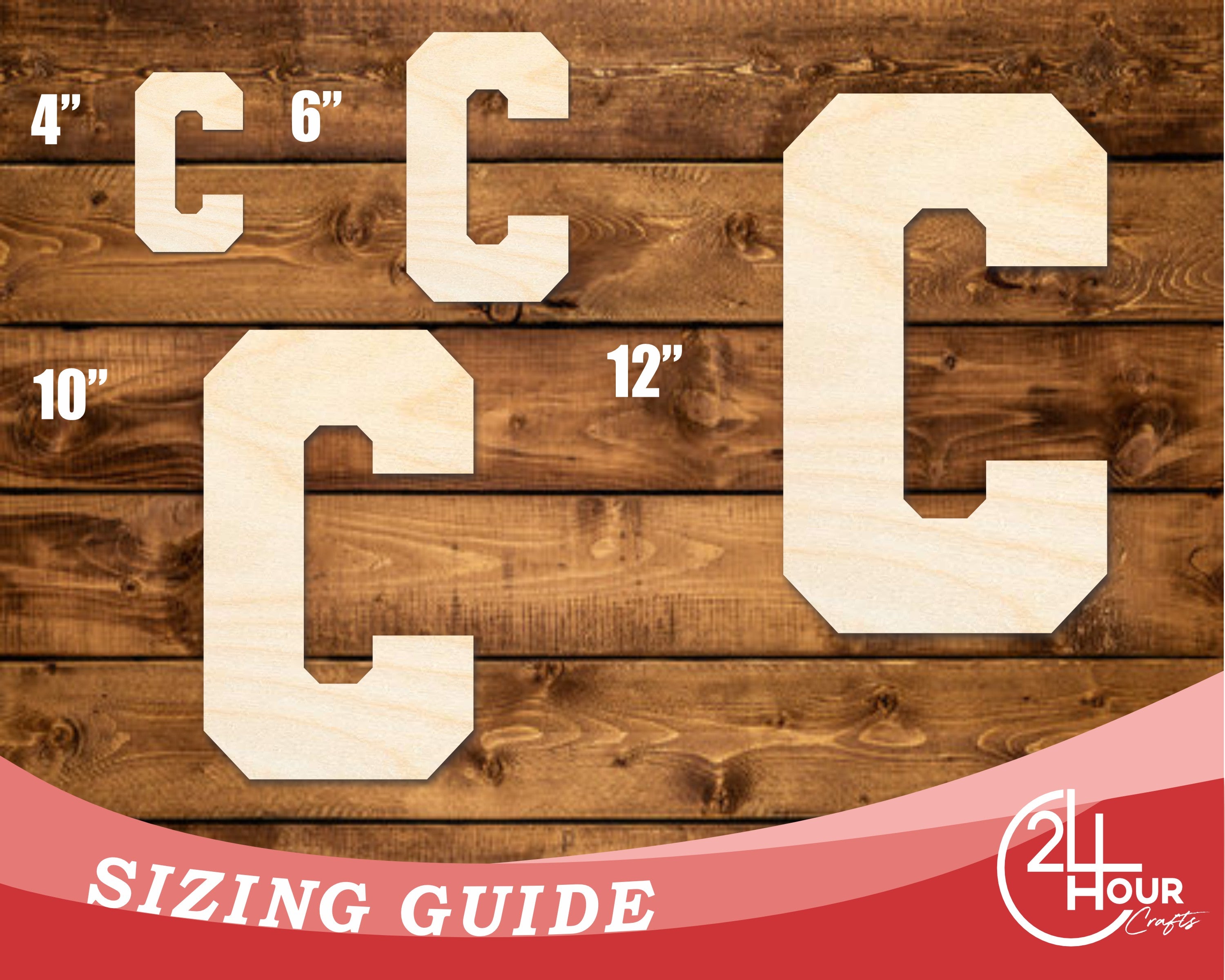 DIY Unfinished C - Shape Wood Varsity Team Font Cutouts up to 46 Inches