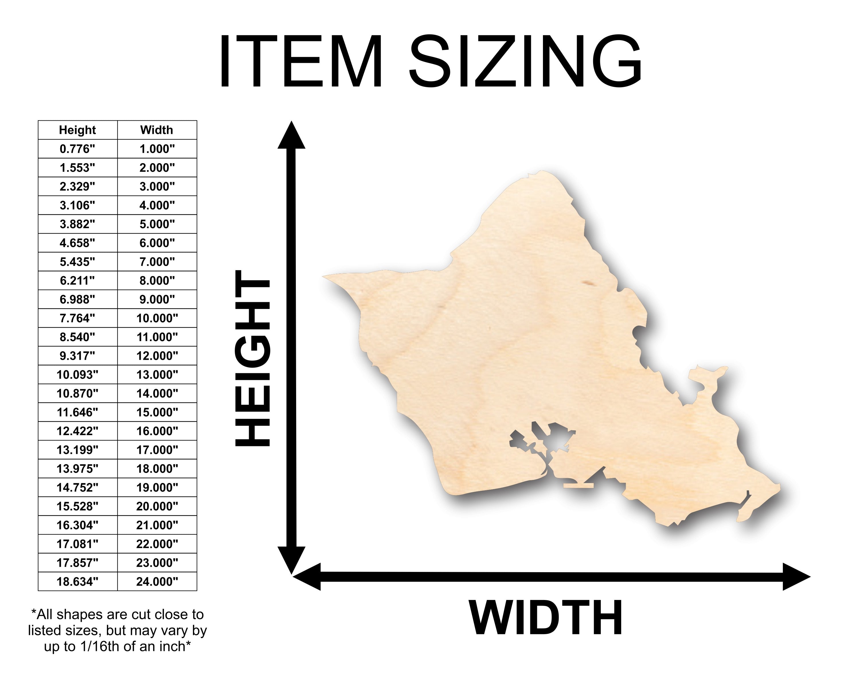 Unfinished Baltic Birch Wood Oahu Hawaiian Island Shape Craft Supplies for Up to 46 Do - It - Yourself Projects