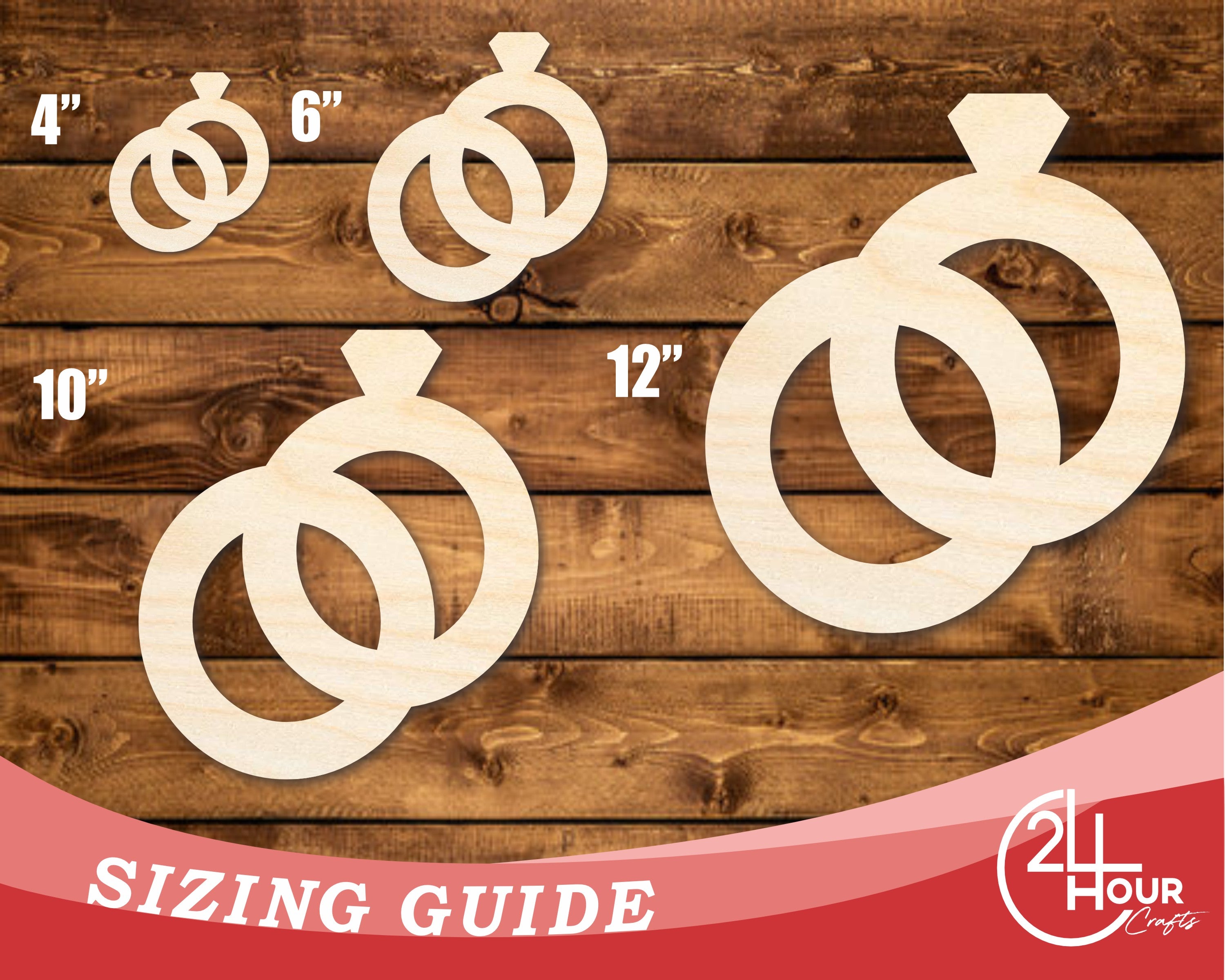 DIY Unfinished Baltic Birch Wood Wedding Rings Cutouts, Up to 46 Inches