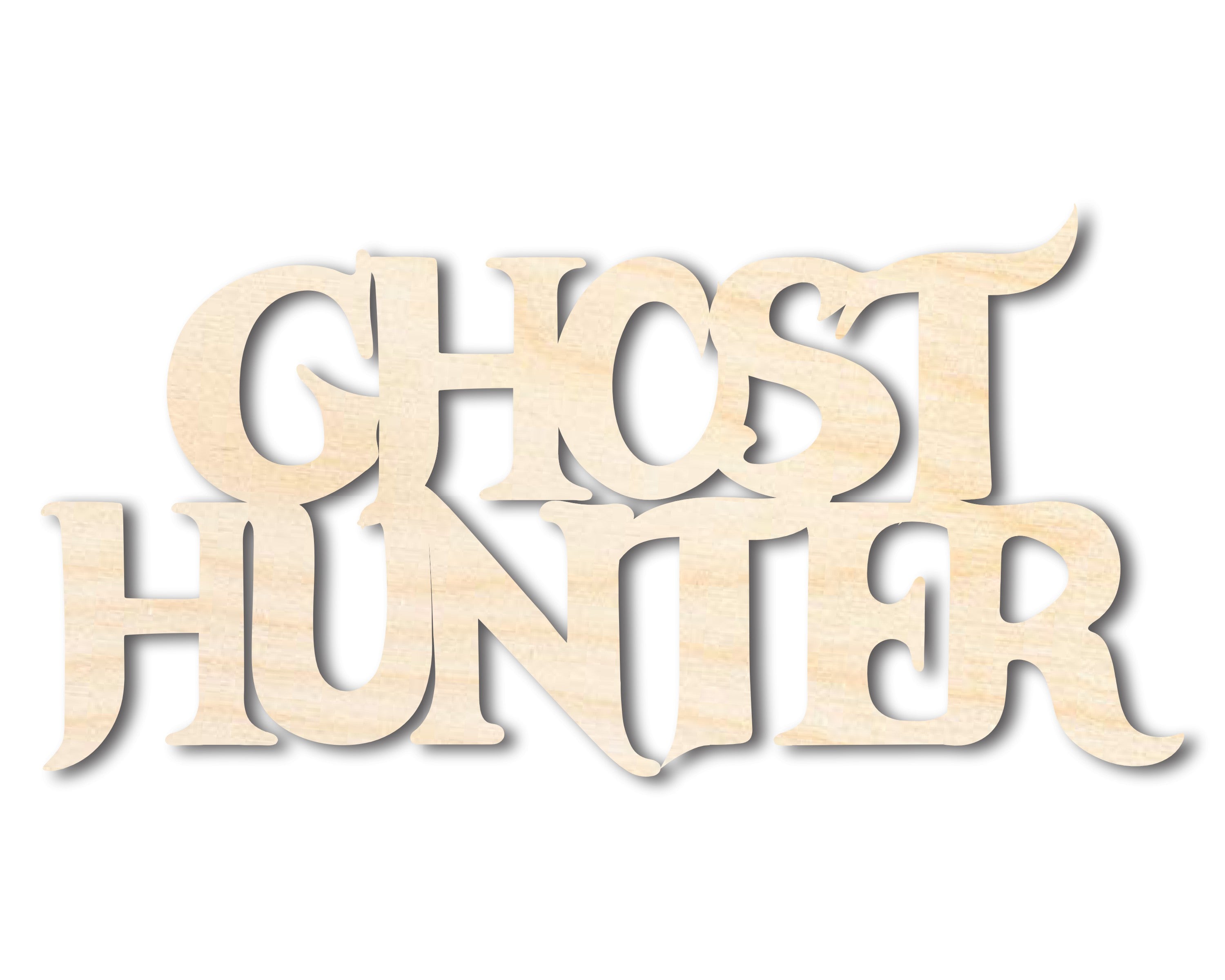 Unfinished Baltic Birch Wood Ghost Hunter Shape Craft Word Cutout for Up to 46 DIY Projects