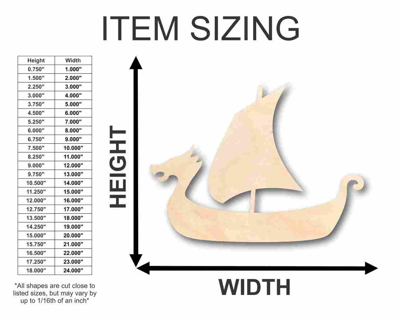 DIY Unfinished Baltic Birch Viking Ship Shape up to 24 Inches