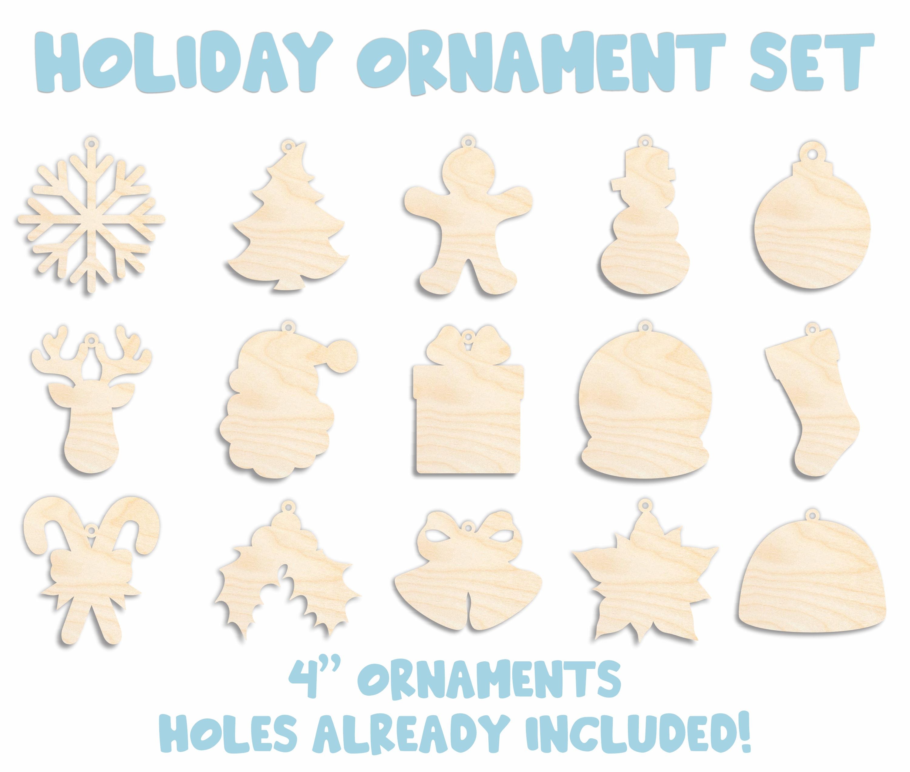 DIY Unfinished Wood Christmas Ornament Craft Bundle | 1/8 Thick Hanging Cutouts