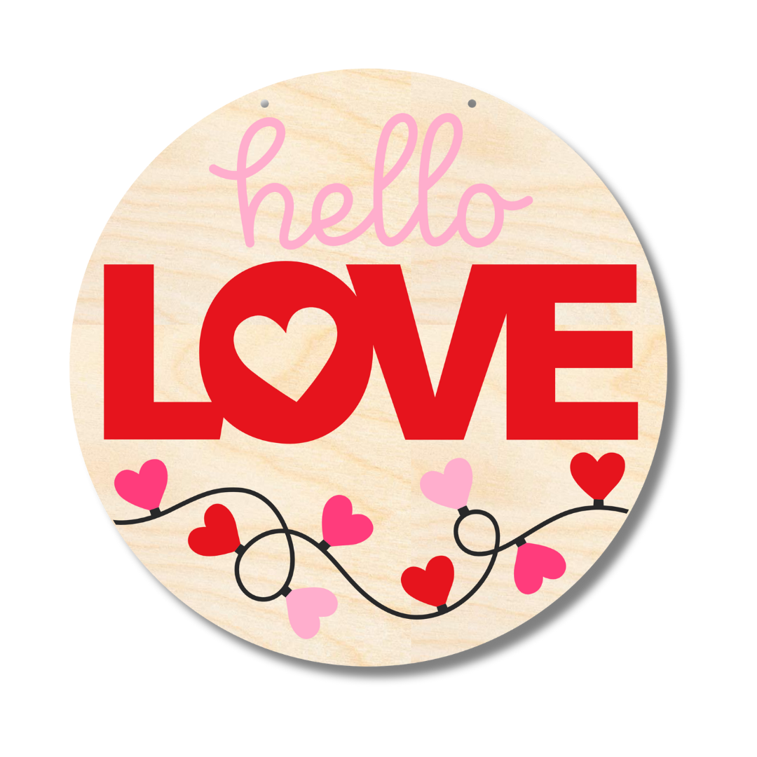 Unfinished Wood Valentine Hello Love Door Sign Craft Kit - 1/4 Inch Thick Wood Craft Cutouts for Decorative Use