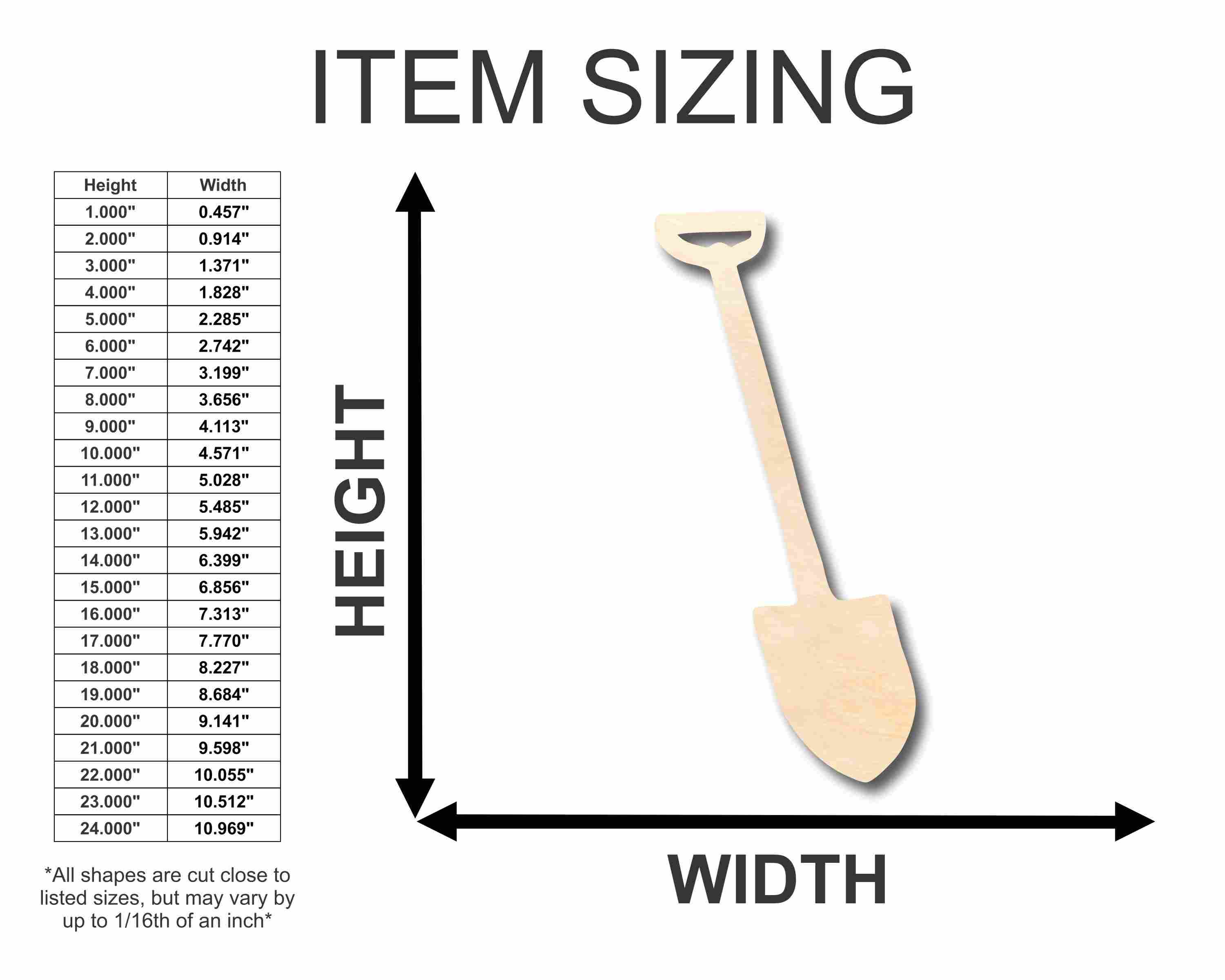 DIY Unfinished Sanded Wood Shovel Silhouette for Up to 46 Crafts