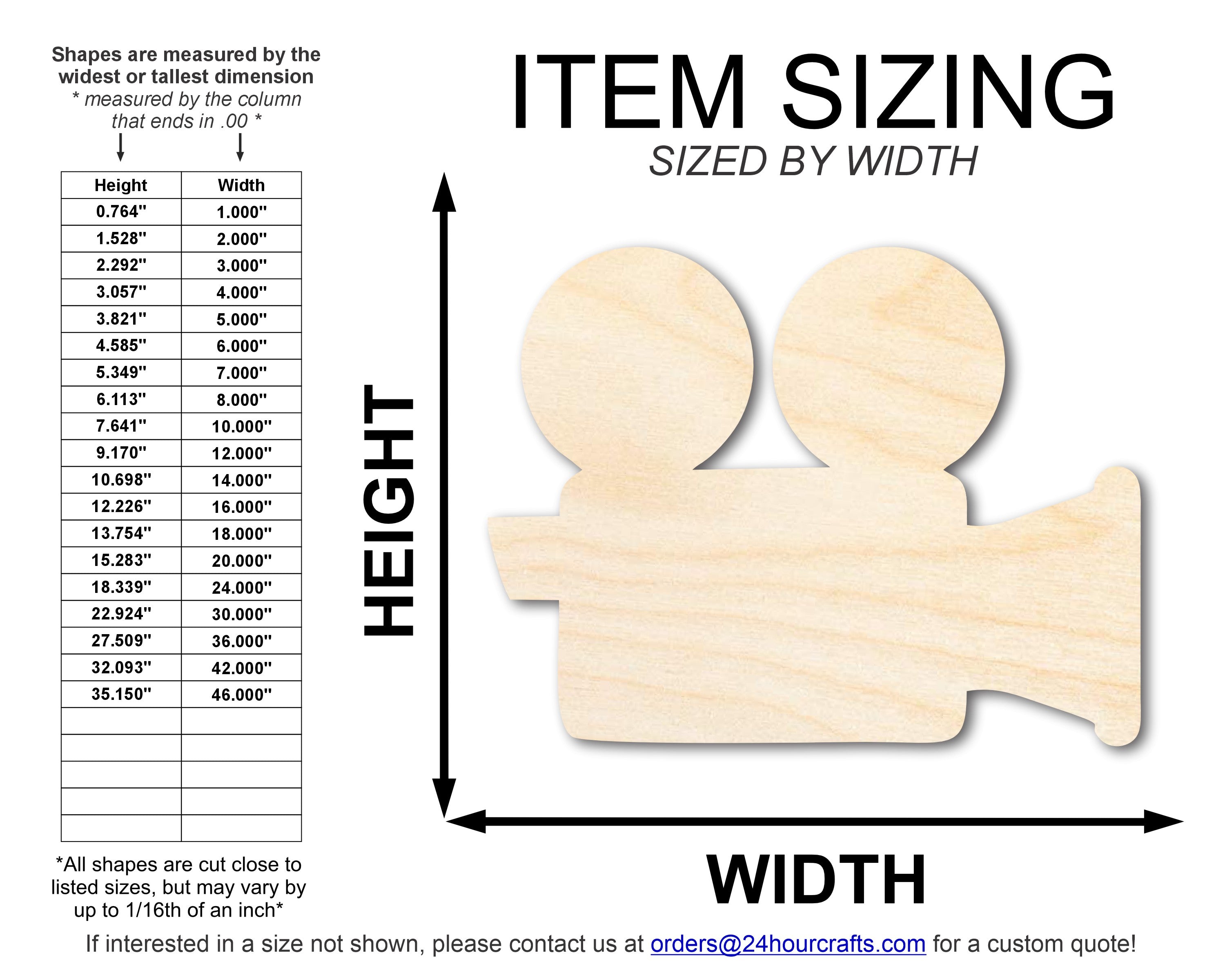 Unfinished Baltic Birch Wood Film Camera Shape DIY Craft Cutout - Up to 46 Inches for Multiple DIY Projects