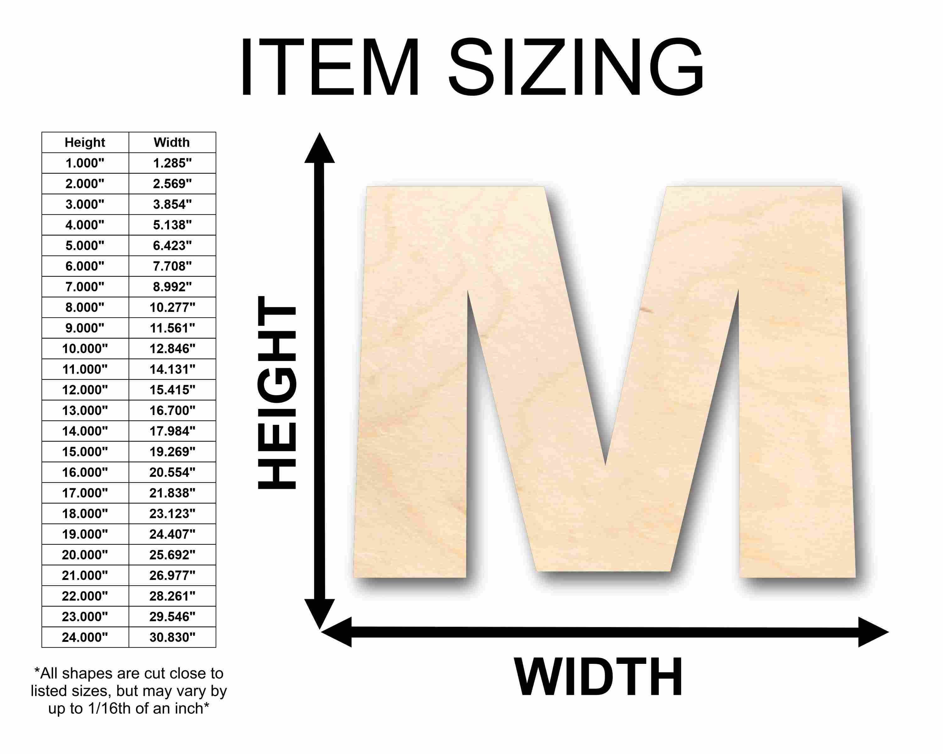 Unfinished DIY Craft Wood Block Letter M - Up to 46 for Your Creative Projects
