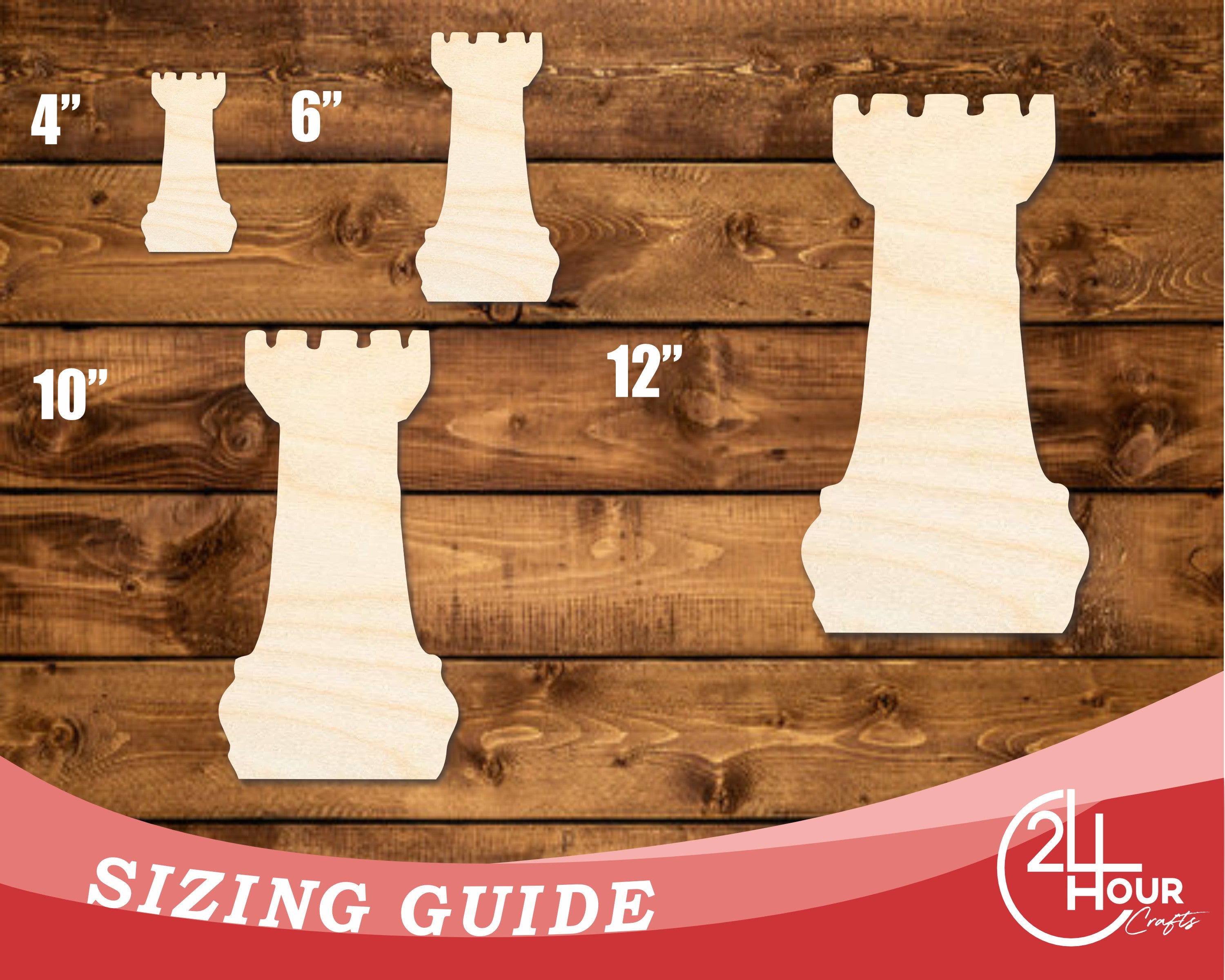 DIY Unfinished Baltic Birch Wood Chess Rook Shape Cutout up to 46 Inches