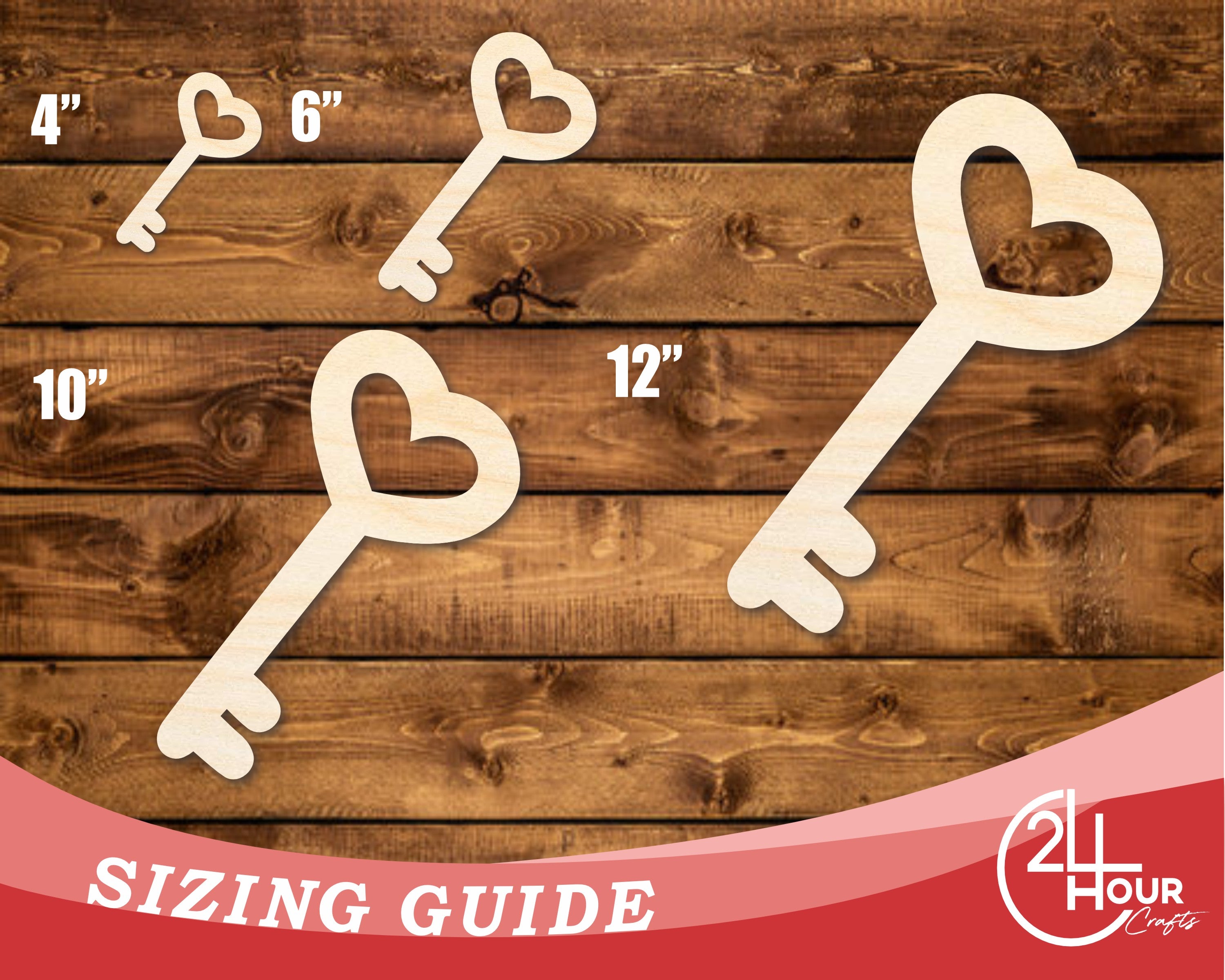 Unfinished Baltic Birch Wood Heart Key-Shaped DIY Craft Cutouts - Up to 46 Inches for Multiple DIY Projects