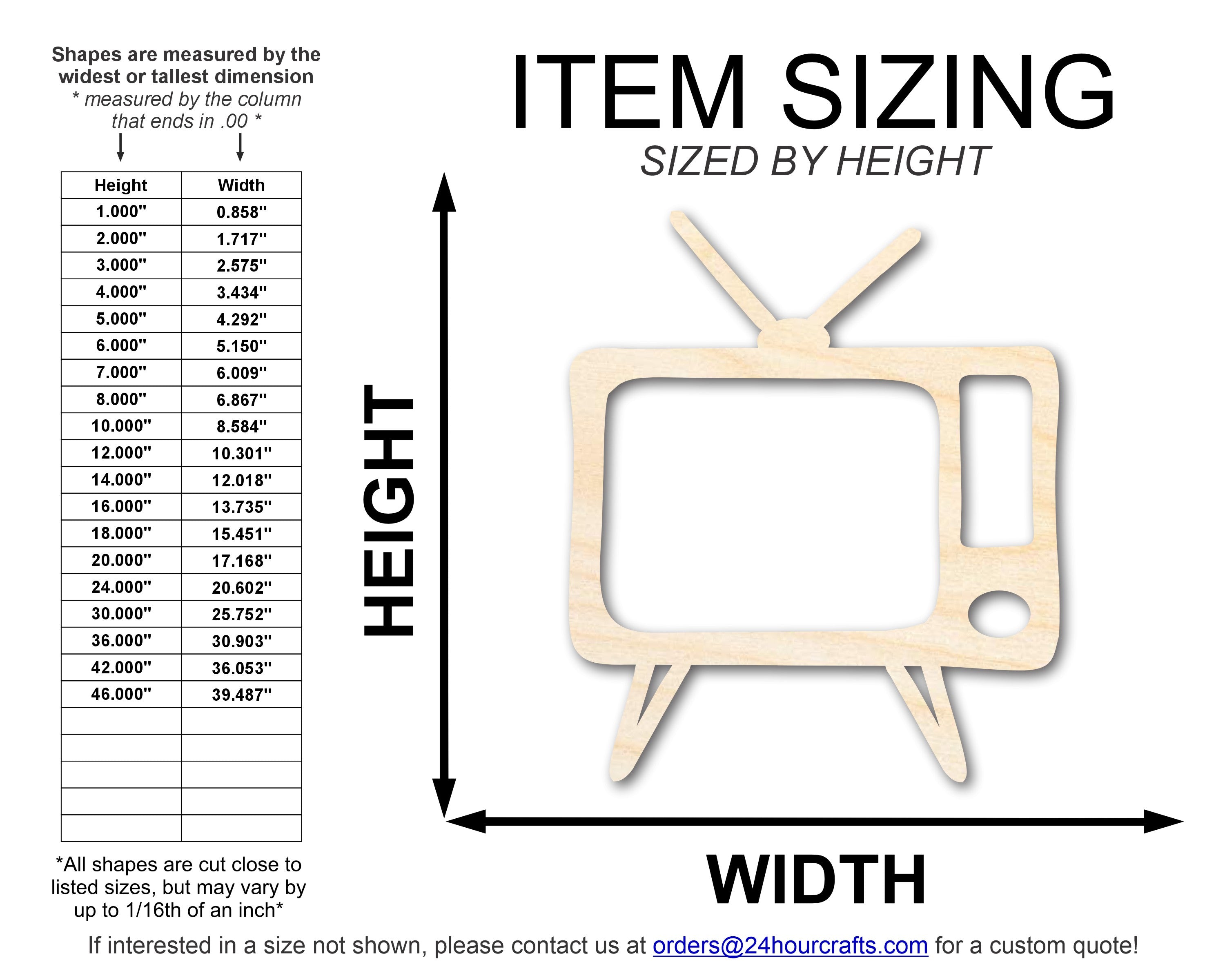 DIY Unfinished Baltic Birch Old TV Shape Craft Cutout up to 46 Inches