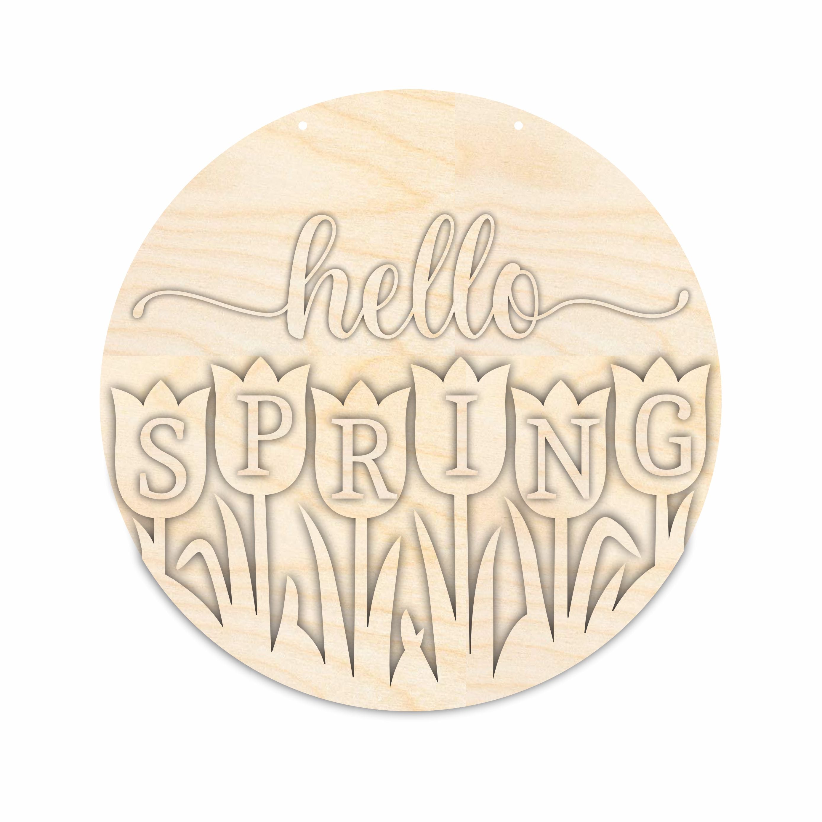 Unfinished Wood Hello Spring Door Sign Kit | Wood Craft Cutouts | 1/4 Thick |