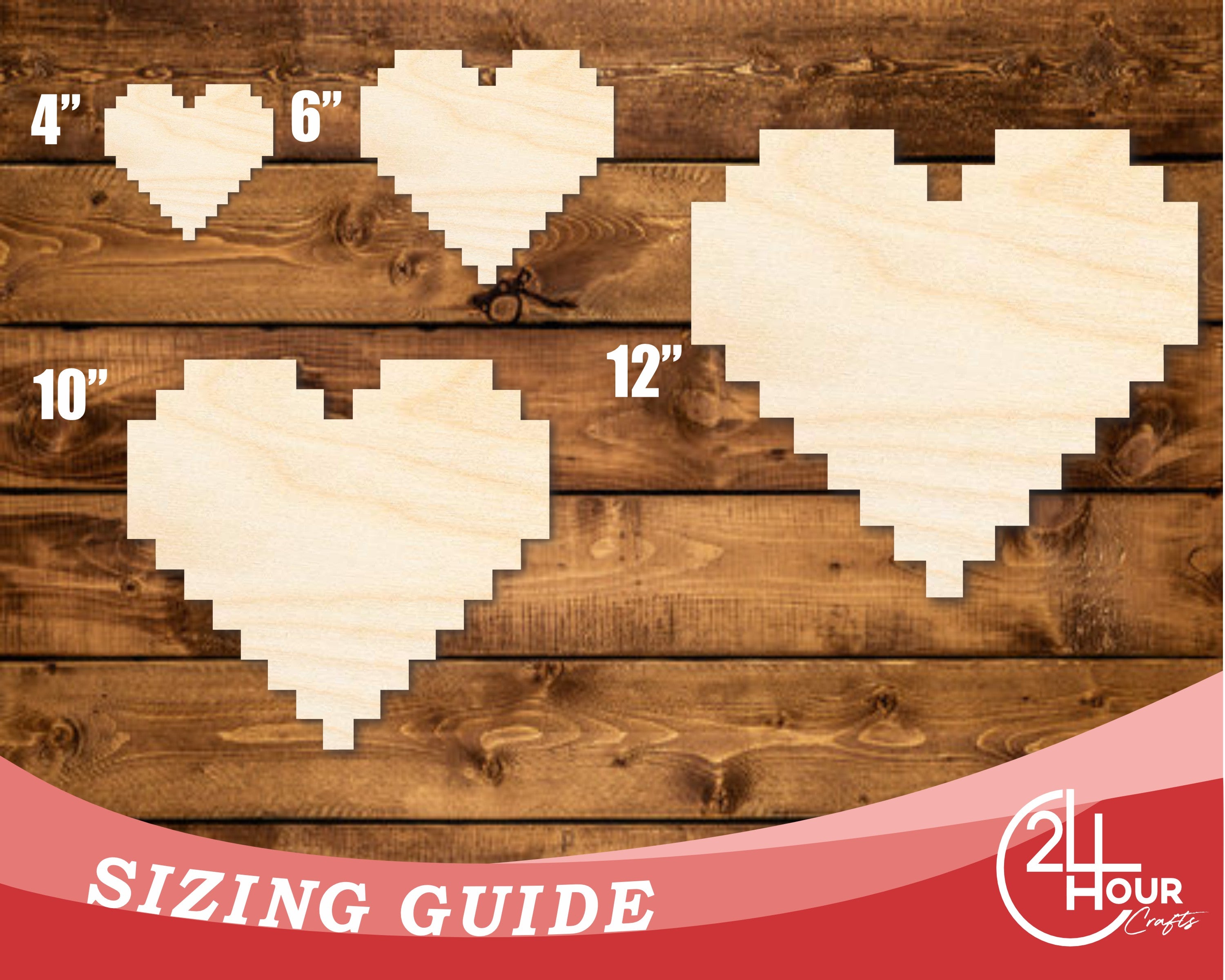 DIY Unfinished Baltic Birch Pixel Heart Shape Cutouts up to 46 Inches