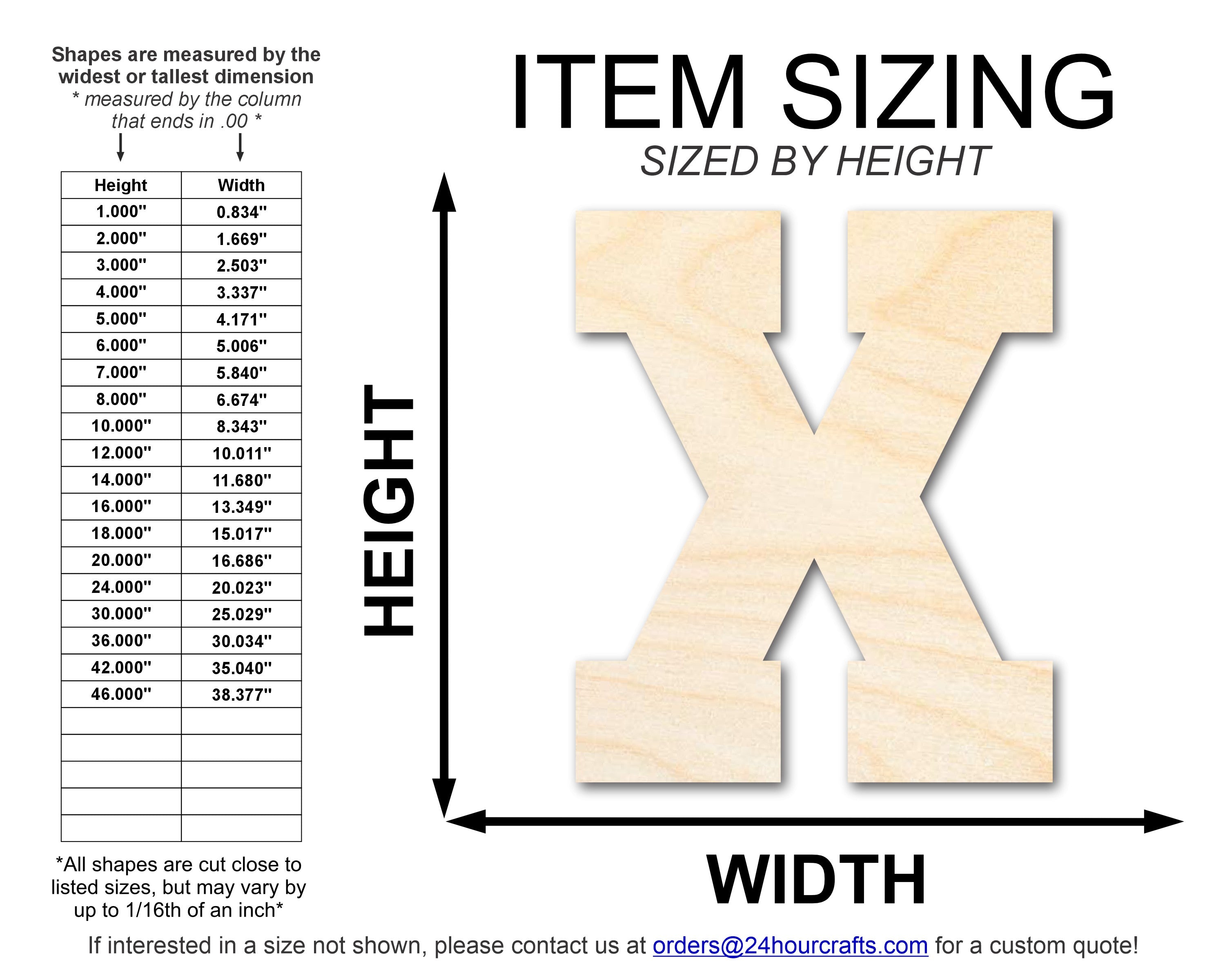 Unfinished Baltic Birch Varsity Team Font - X Shape DIY Craft Cutouts up to 46 Inches