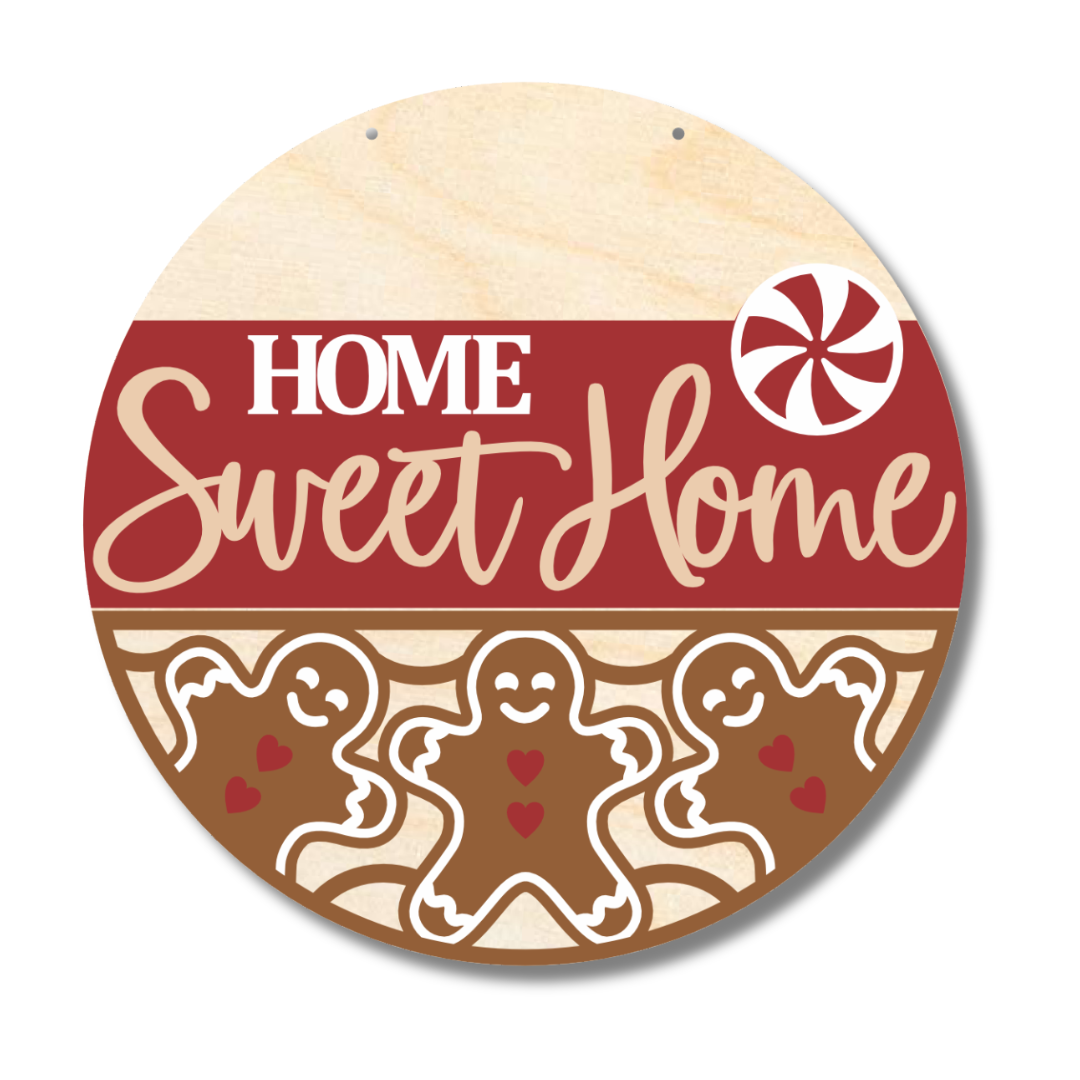 Unfinished Wood Door Sign Kit in Gingerbread Home Sweet Home Design | 1/4-Inch Thick Wood Craft Cutouts