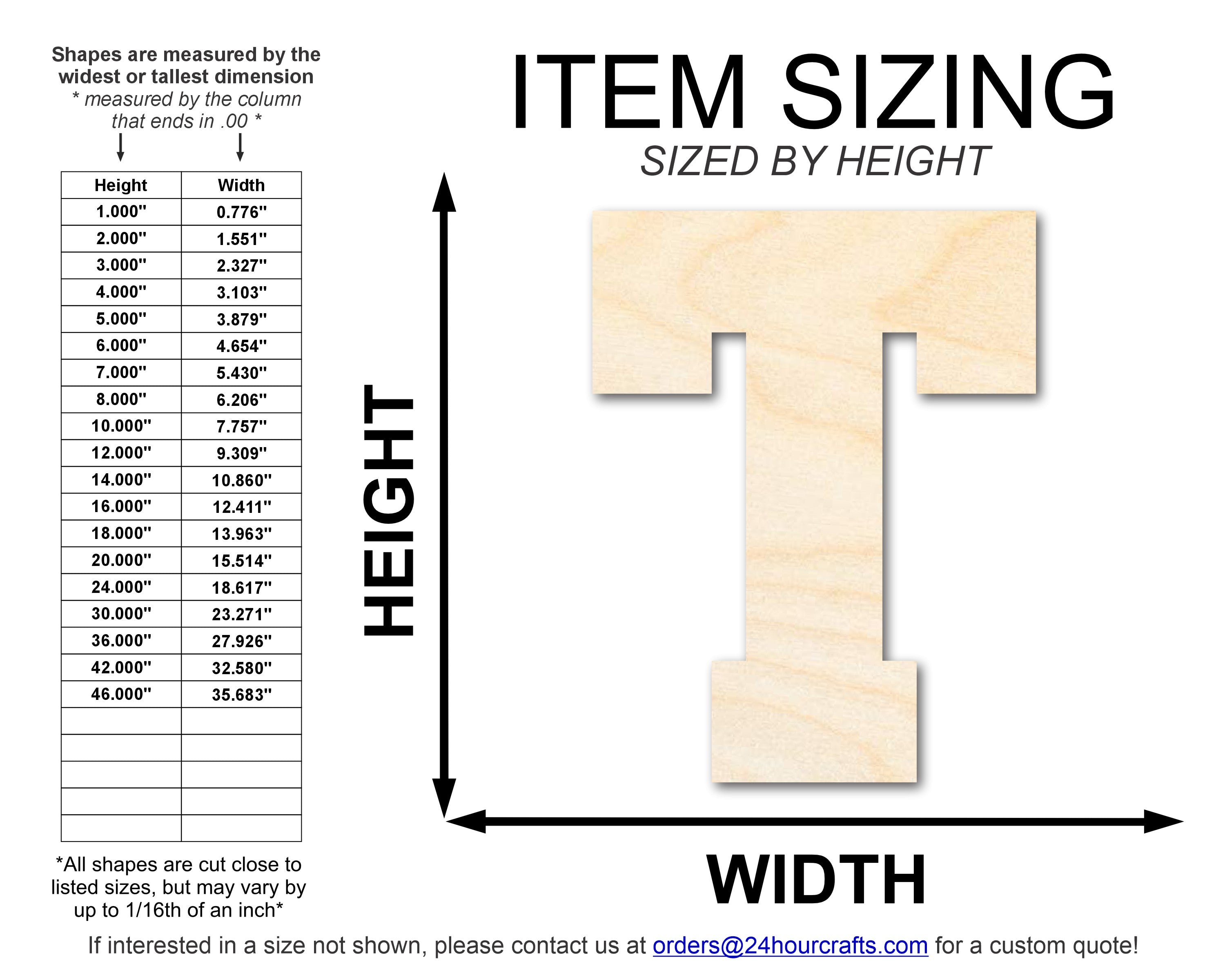 Unfinished Baltic Birch Varsity Team T - Shape DIY Craft Cutouts up to 46 Inches