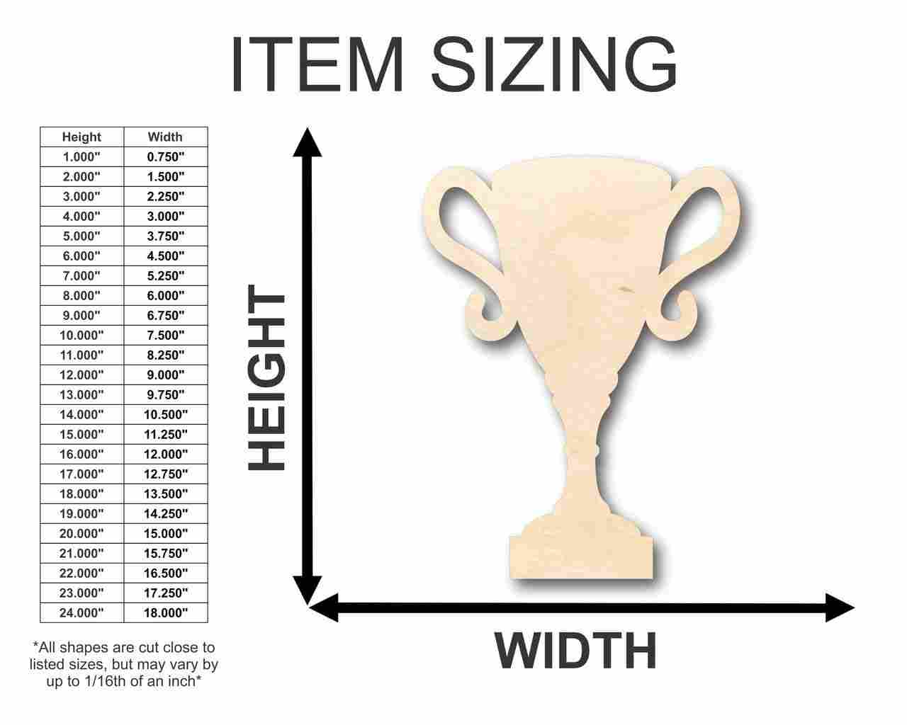 DIY Unfinished Wood Sports Award Trophy Shapes up to 24 Inches