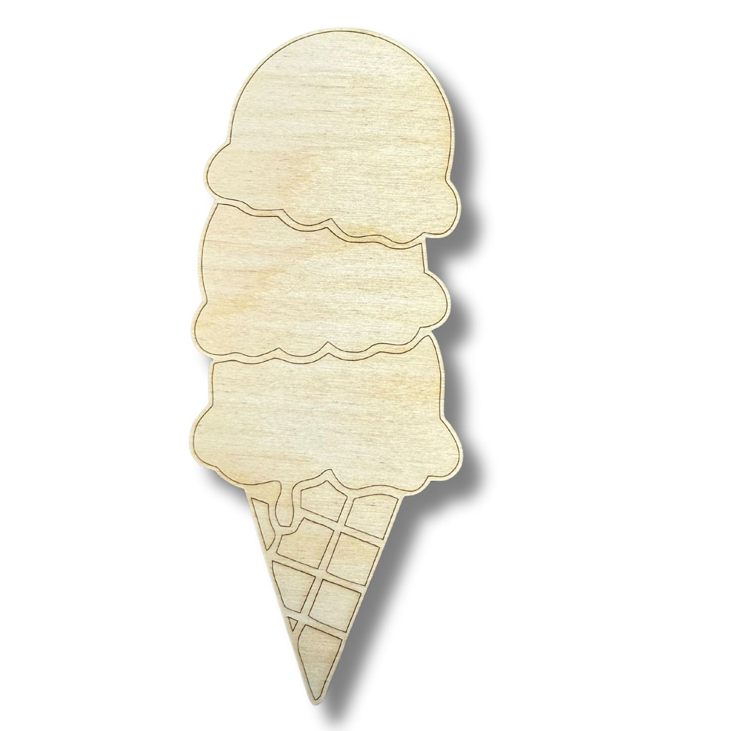 DIY Unfinished Wood Triple Stack Ice Cream Shape for Line Painting, Up to 30 Crafts