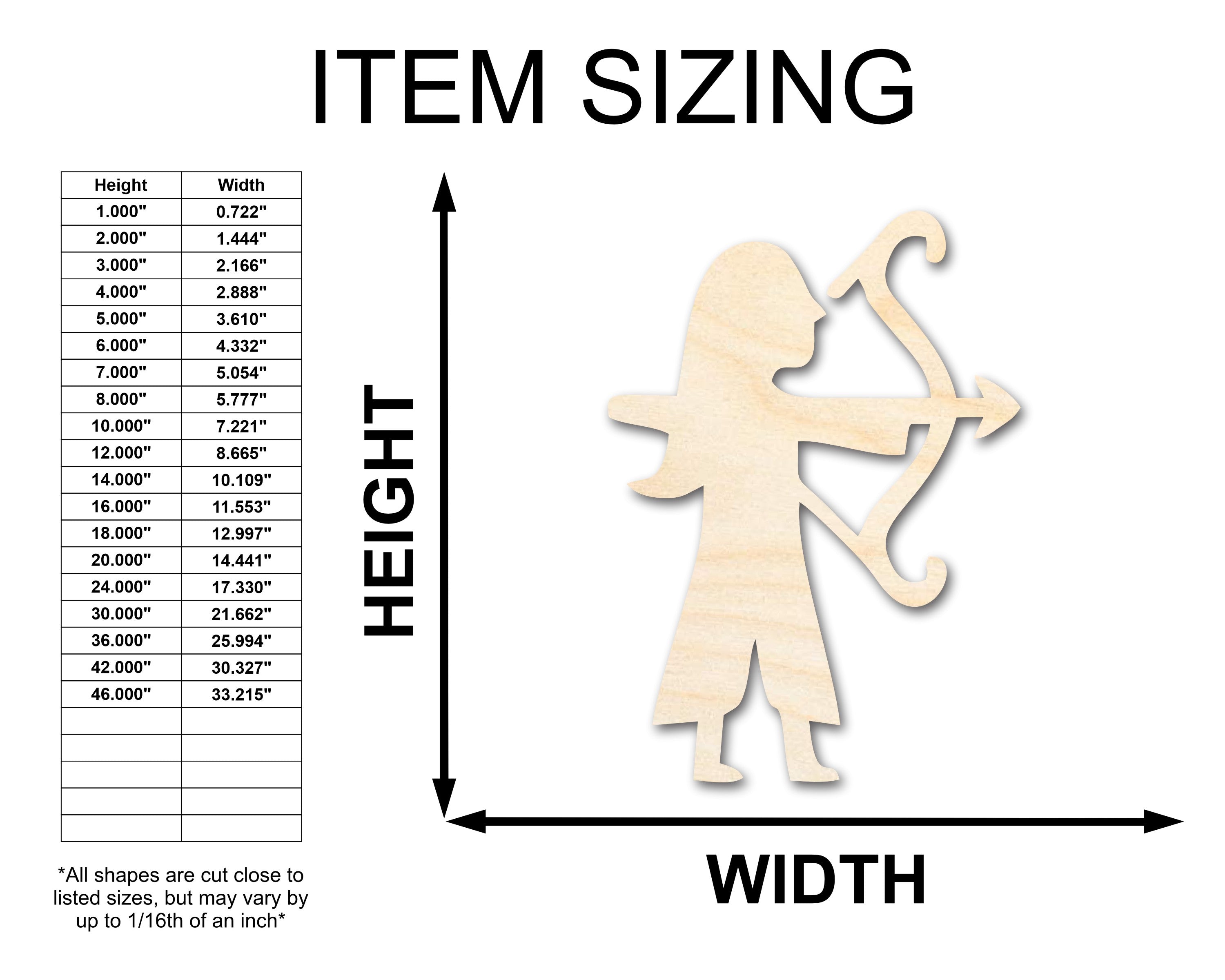 Unfinished Sanded Wood Archer Shape Craft Items up to 46 Inches