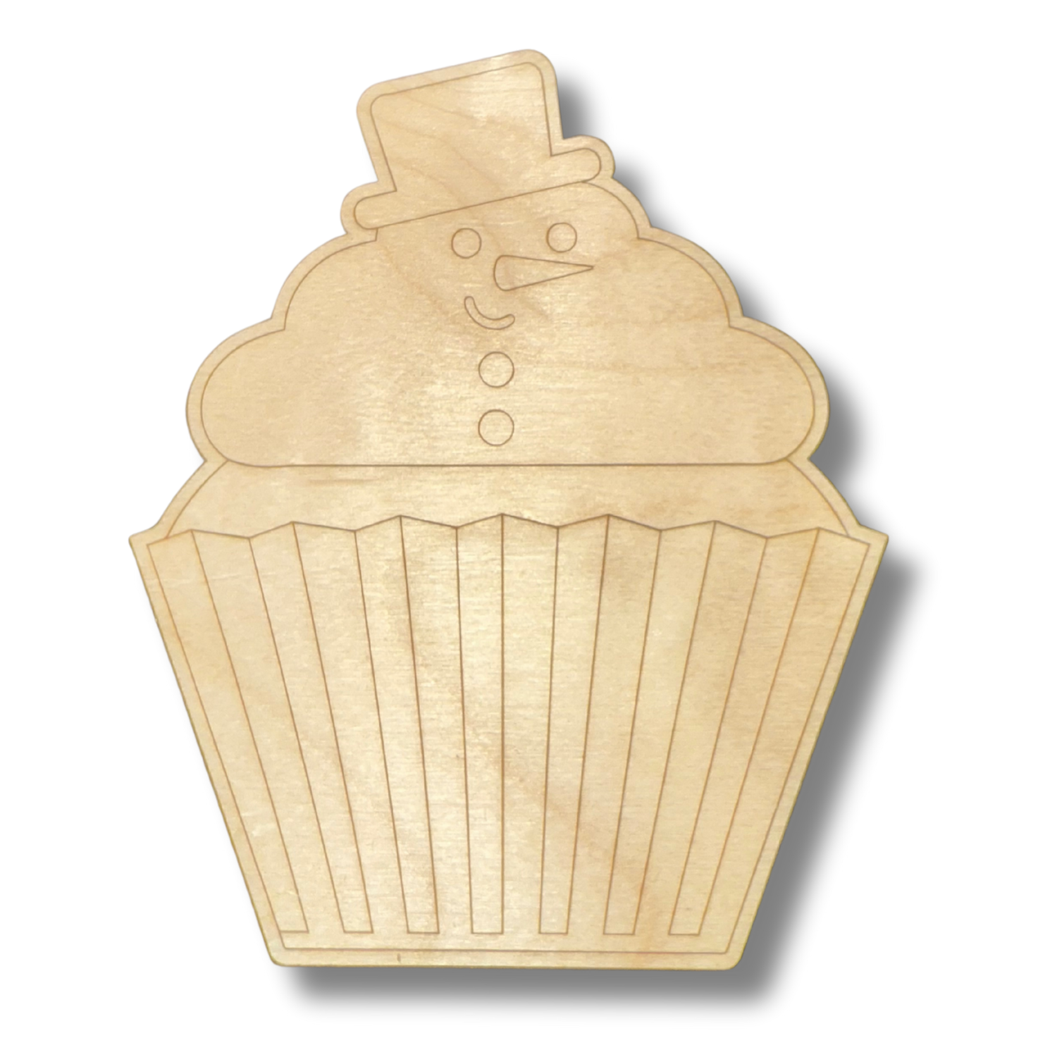 Unfinished Wood Etched Snowman Cupcake-Shaped DIY Paint-by-Line Crafts (Up to 30 Pieces)