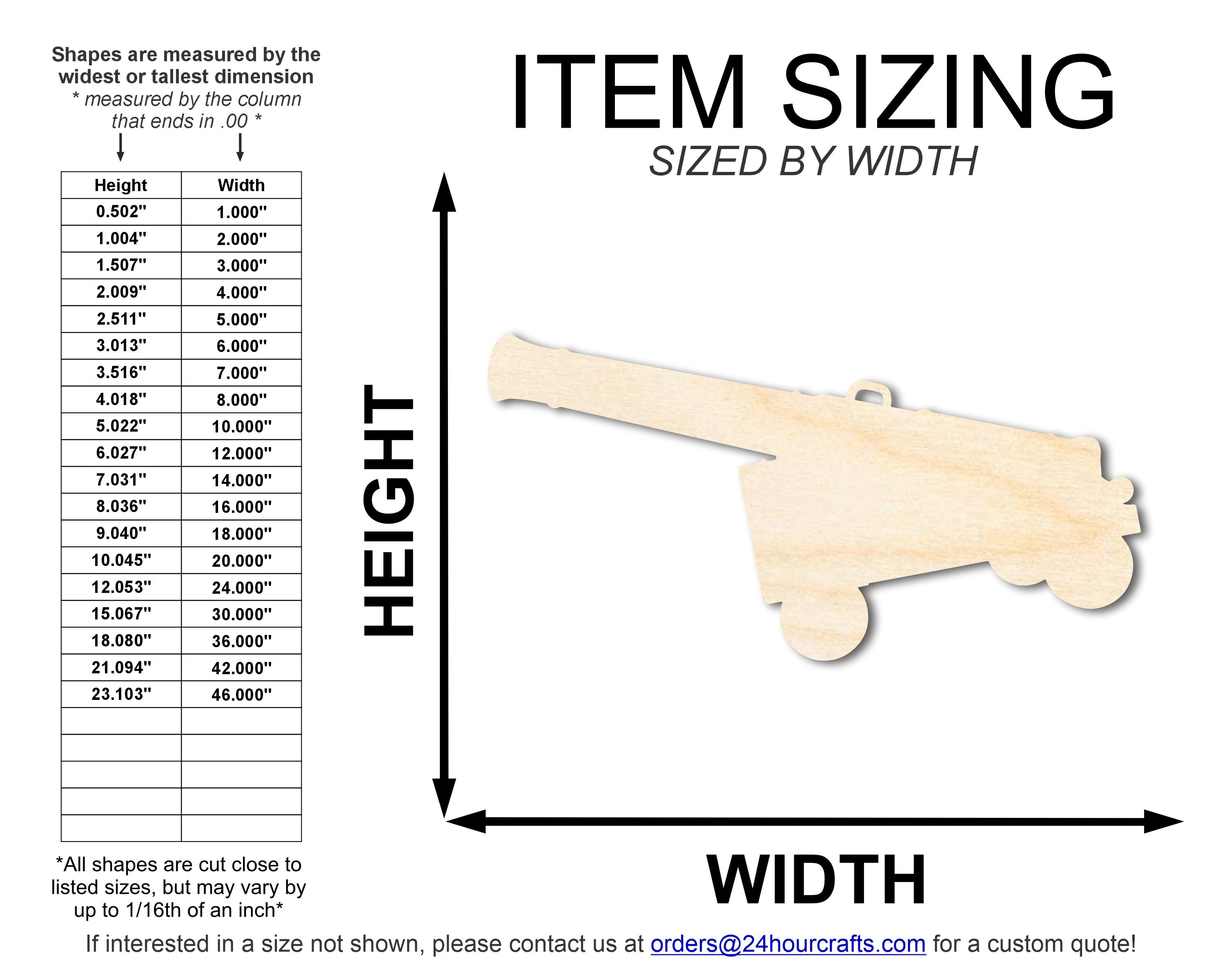 Unfinished DIY Craft Cutout in Cannon Shape for up to 46 DIY Projects