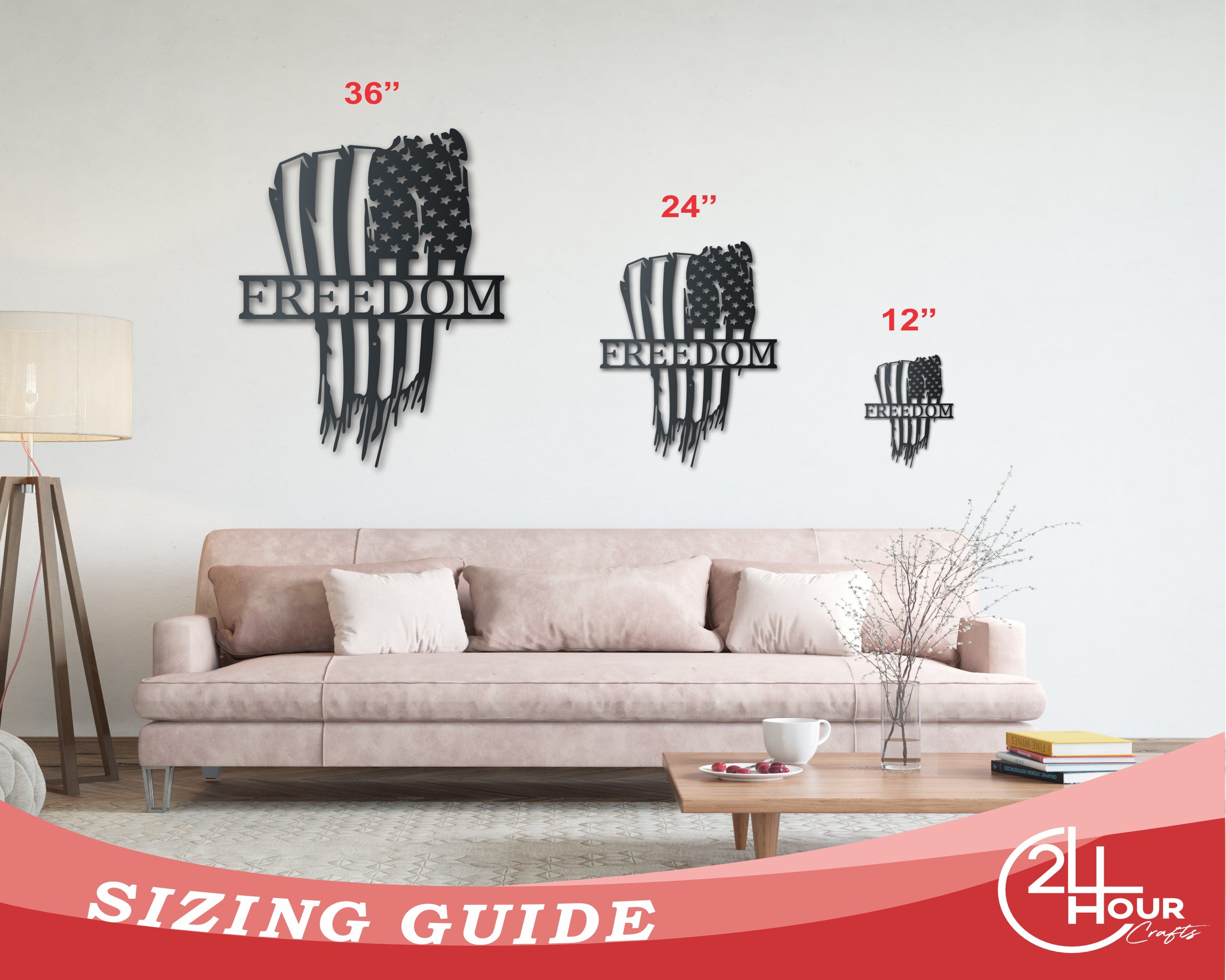 Customizable Metal Tattered American Flag Sign - Patriotic Wall Art for Indoor/Outdoor, Up to 46 Inches, 20+ Colors