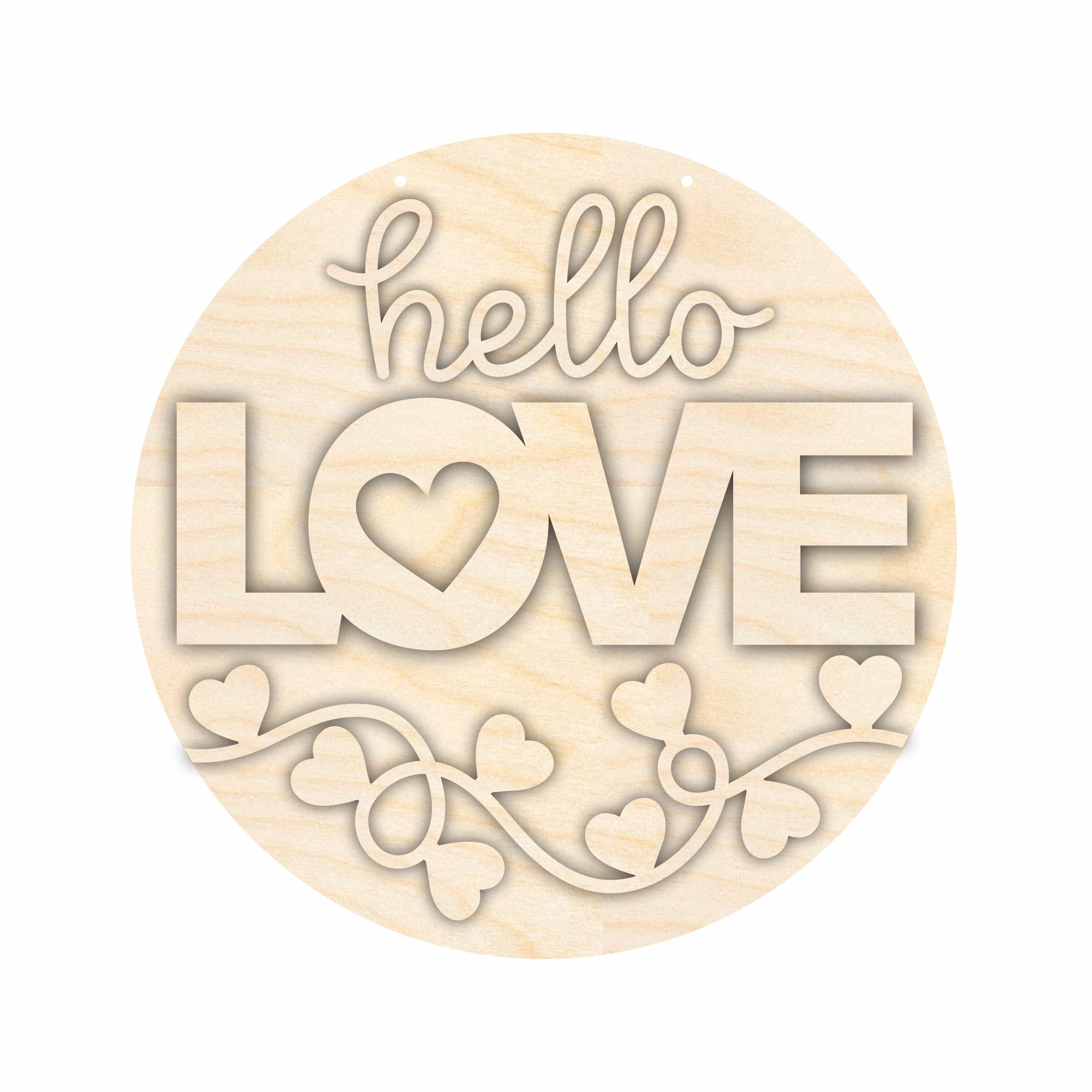 Unfinished Wood Hello Love Valentine Door Sign Kit | Wood Craft Cutouts | 1/4 Thick |