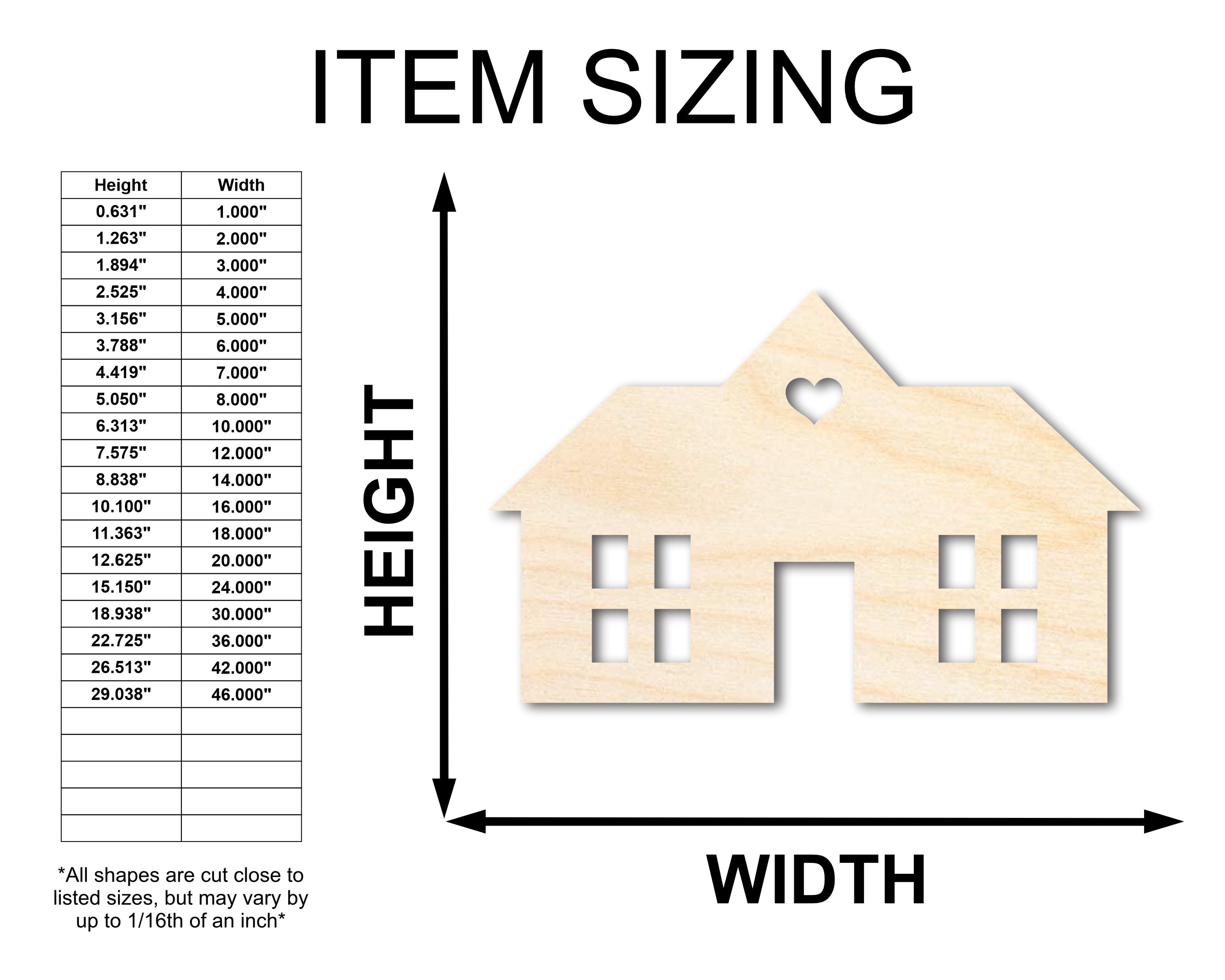 Unfinished Craft Wood House Silhouette Shape Available up to 46 Inches