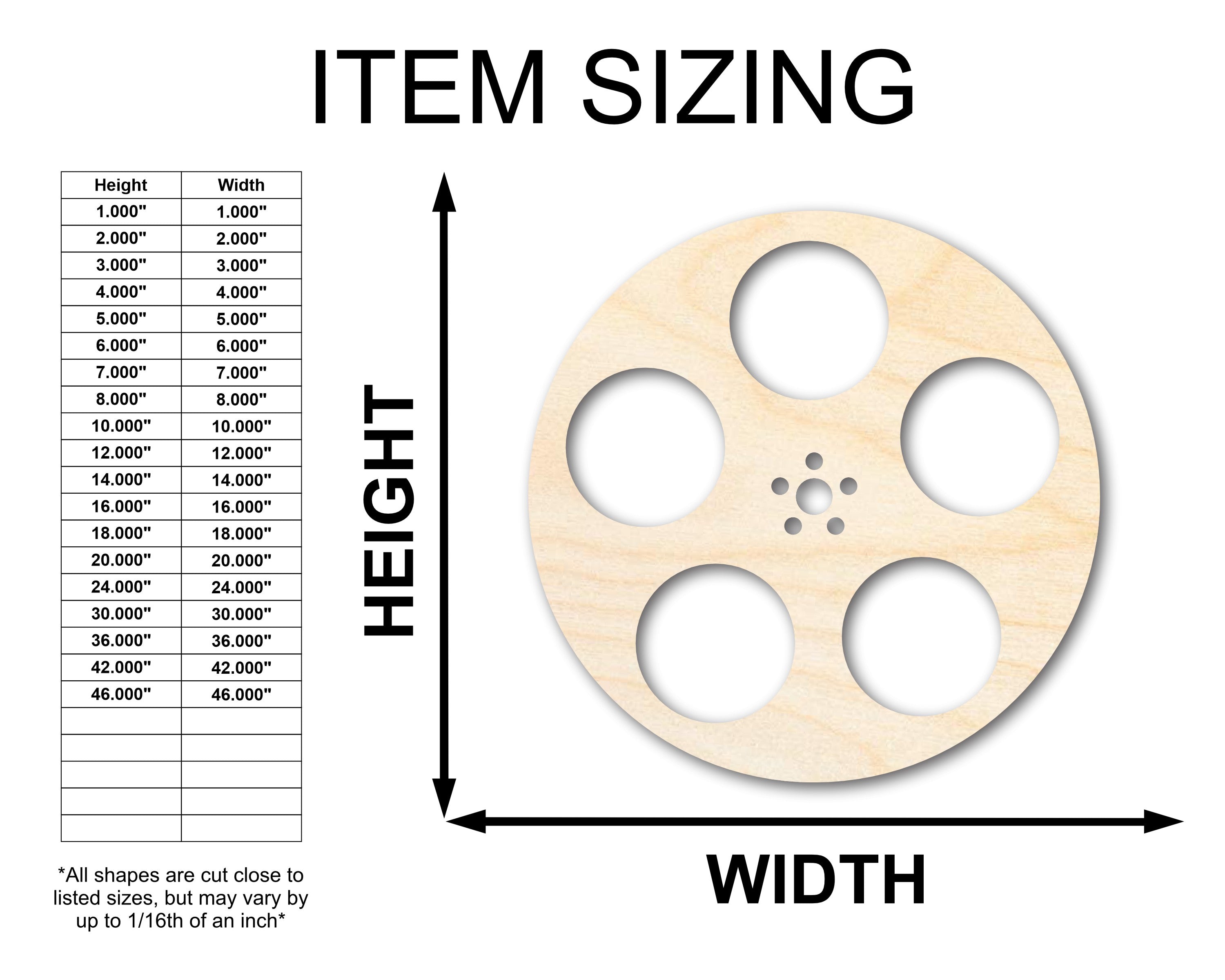 DIY Unfinished Baltic Birch Wood Film Reel Shape Cutout up to 46