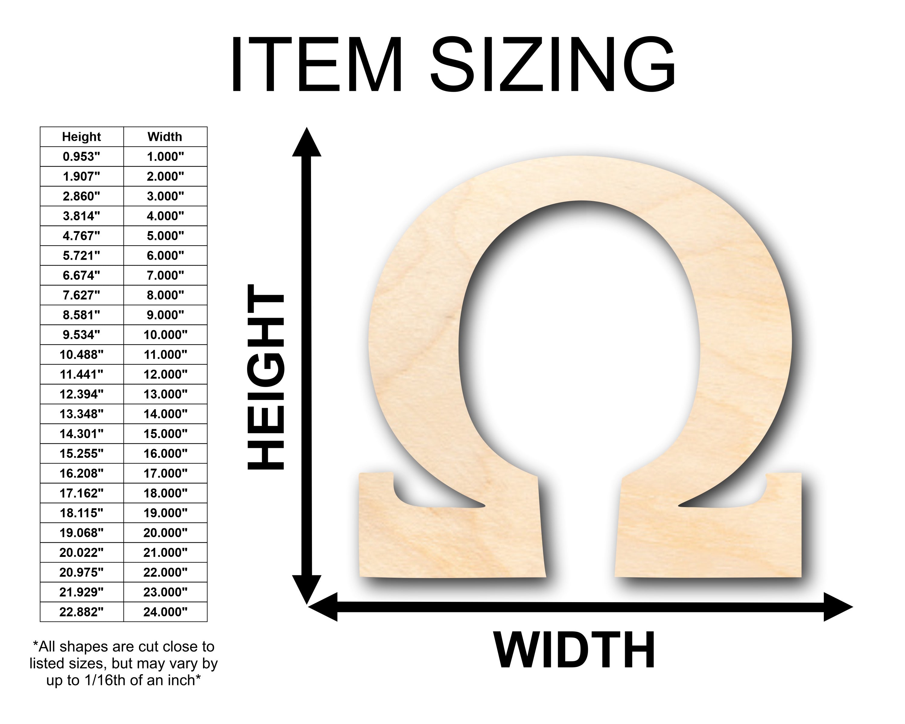 DIY Sanded Unfinished Wood Bold Omega Shape - Up to 46 for Crafts