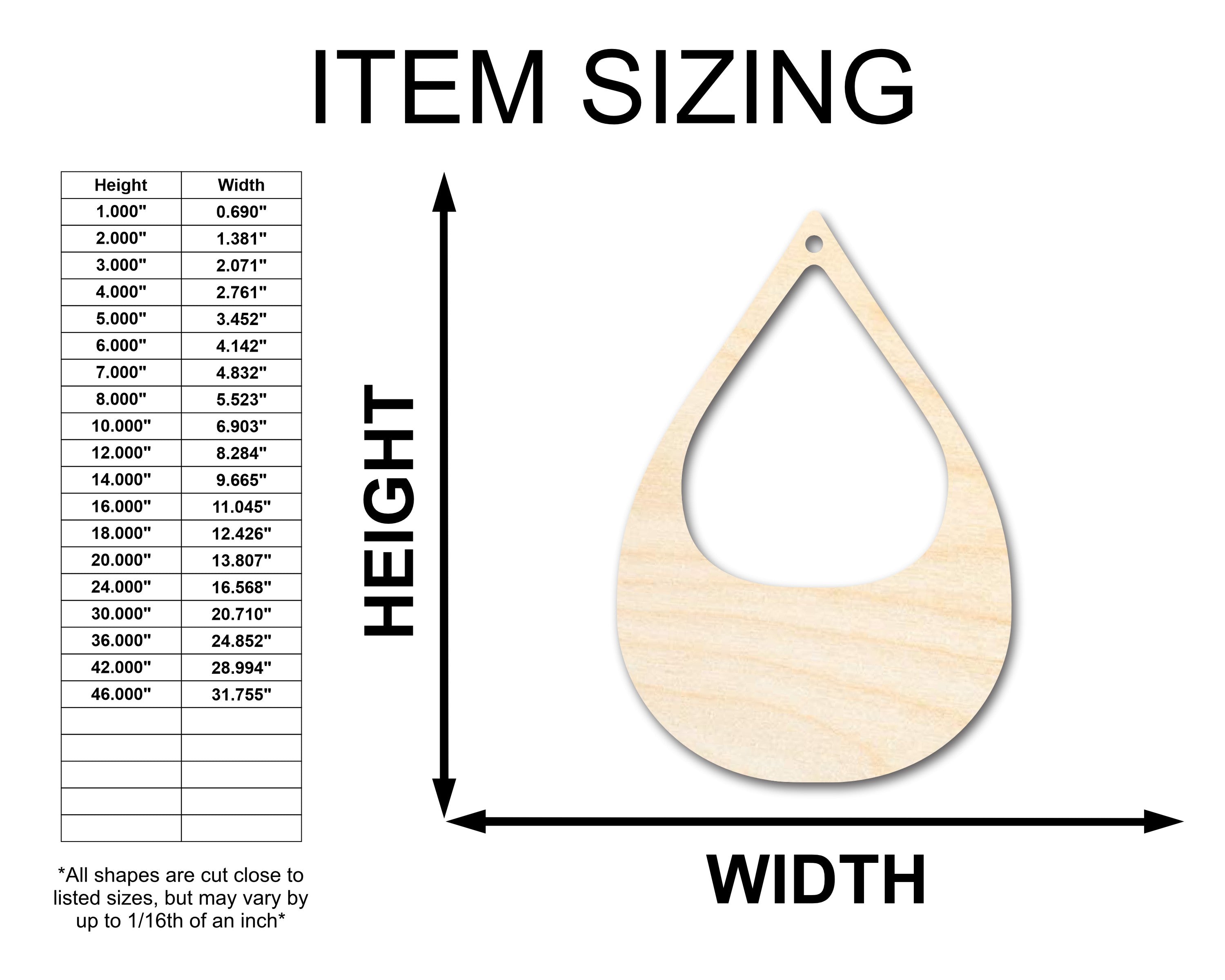 Unfinished Wood Hollow Teardrop Earring Blanks - Ideal for DIY Jewelry Craft, Available in Sizes Ranging from 1 to 3 Inches