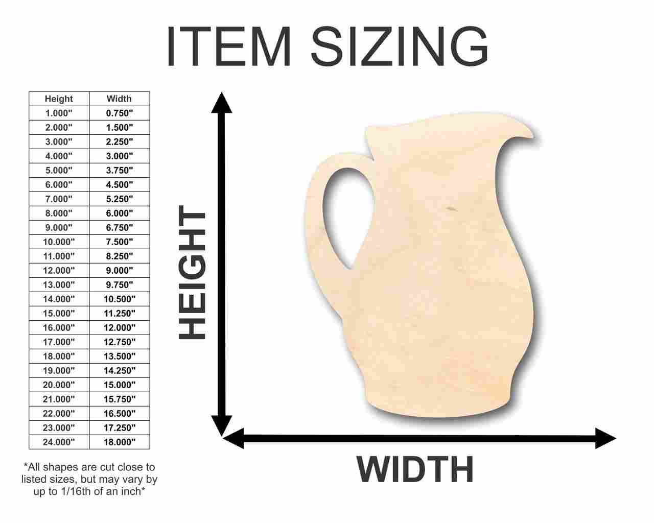 Unfinished Baltic Birch Wood Pitcher Shapes for Kitchen Decor, Lemonade, Tea, Water, and DIY Crafts (Up to 46 Variations)
