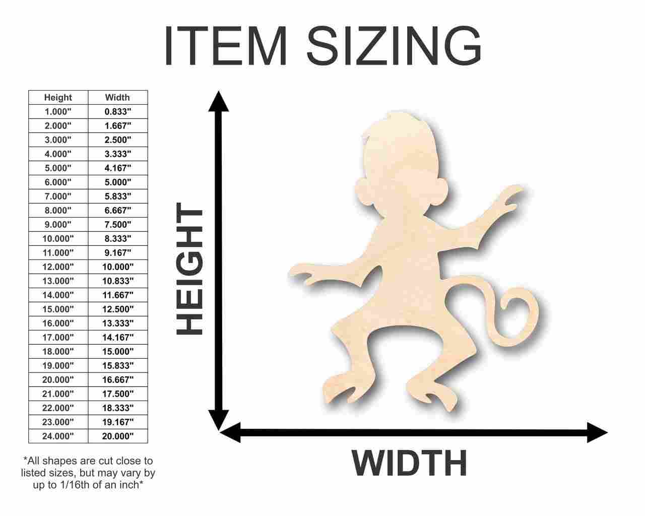 Unfinished Baltic Birch Wood Monkey Shape - Ideal for DIY Animal and Wildlife Crafts, Sizes up to 46 Inches