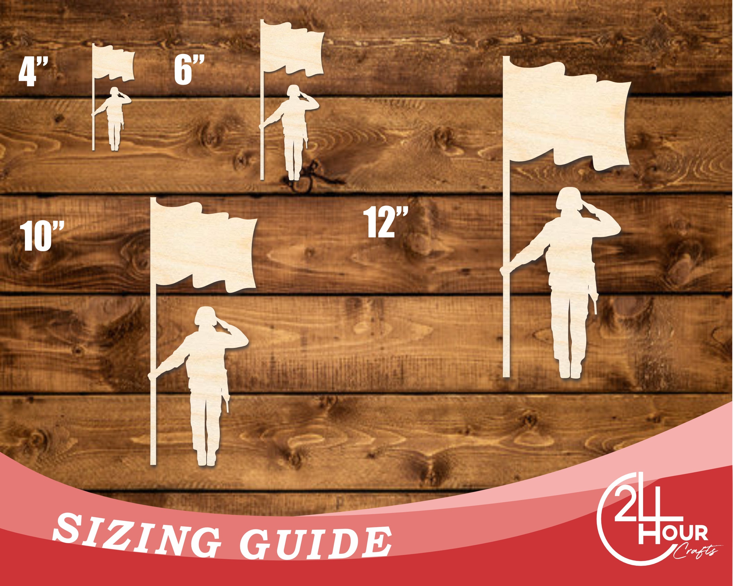 DIY Unfinished Baltic Birch Wood Soldier Cutout with Flag Shape, up to 46 inches