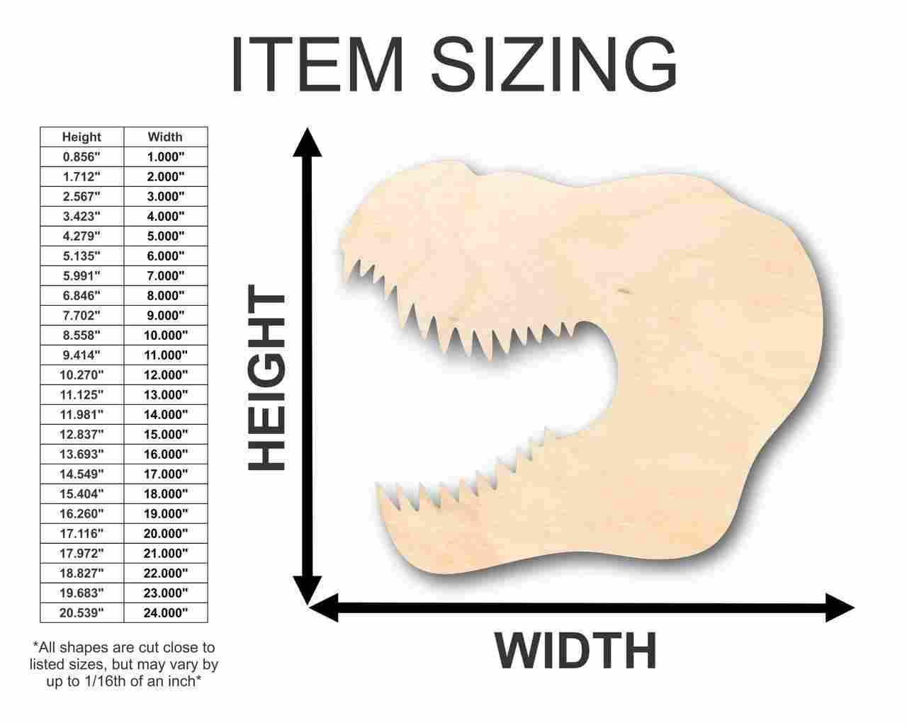 Unfinished Wood T-Rex Head Shape Craft for Jurassic Park and Dinosaur DIY Projects, Available up to 46 Inches