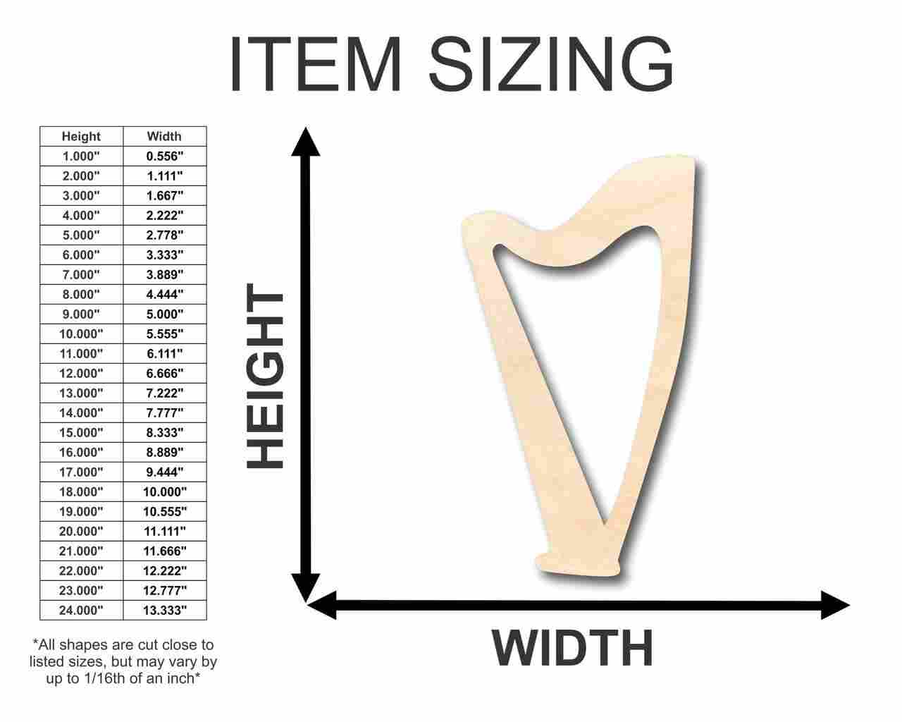 Unfinished Baltic Birch Wood Harp Lyre Shape Ideal for Music and Craft Projects up to 46 DIY