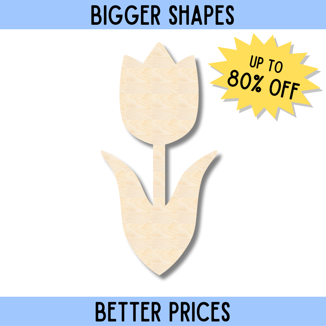 Premium Unfinished Wood Cutout in the Shape of a Tulip Flower for DIY Crafts - Bigger and Better