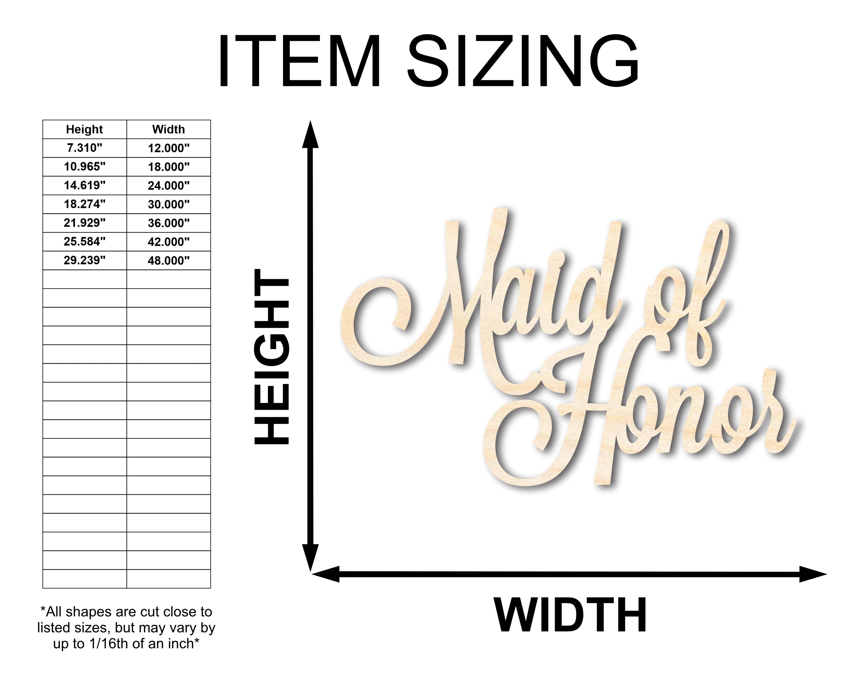 Unfinished Baltic Birch Wood Maid of Honor Shape for Craft - Up to 36 Inches