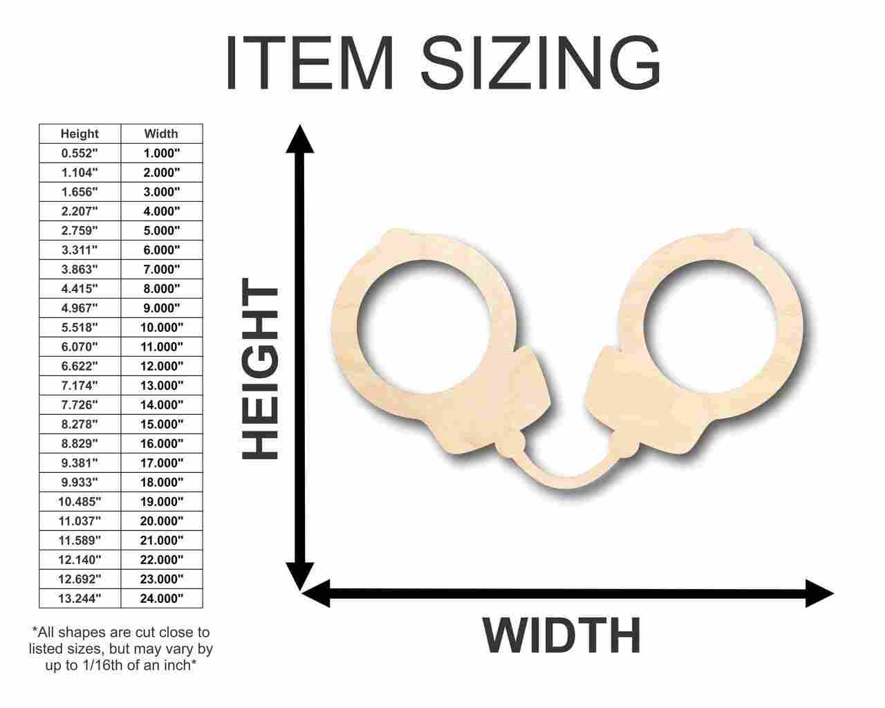 DIY Unfinished Police Handcuff - Shaped Wood Crafts, Sizes up to 24'