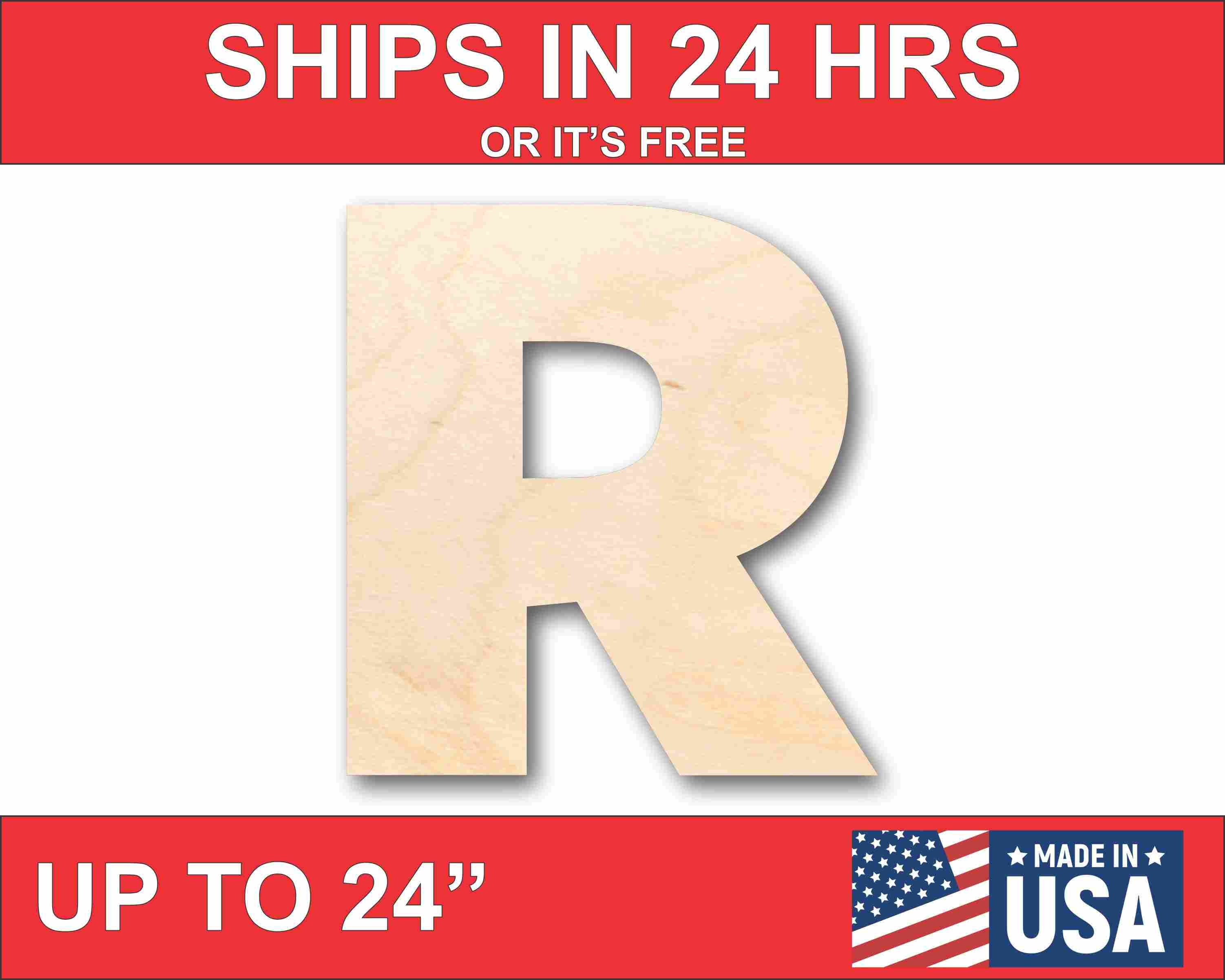 Unfinished DIY Wood Block Letter R for Crafts - Sizes up to 46