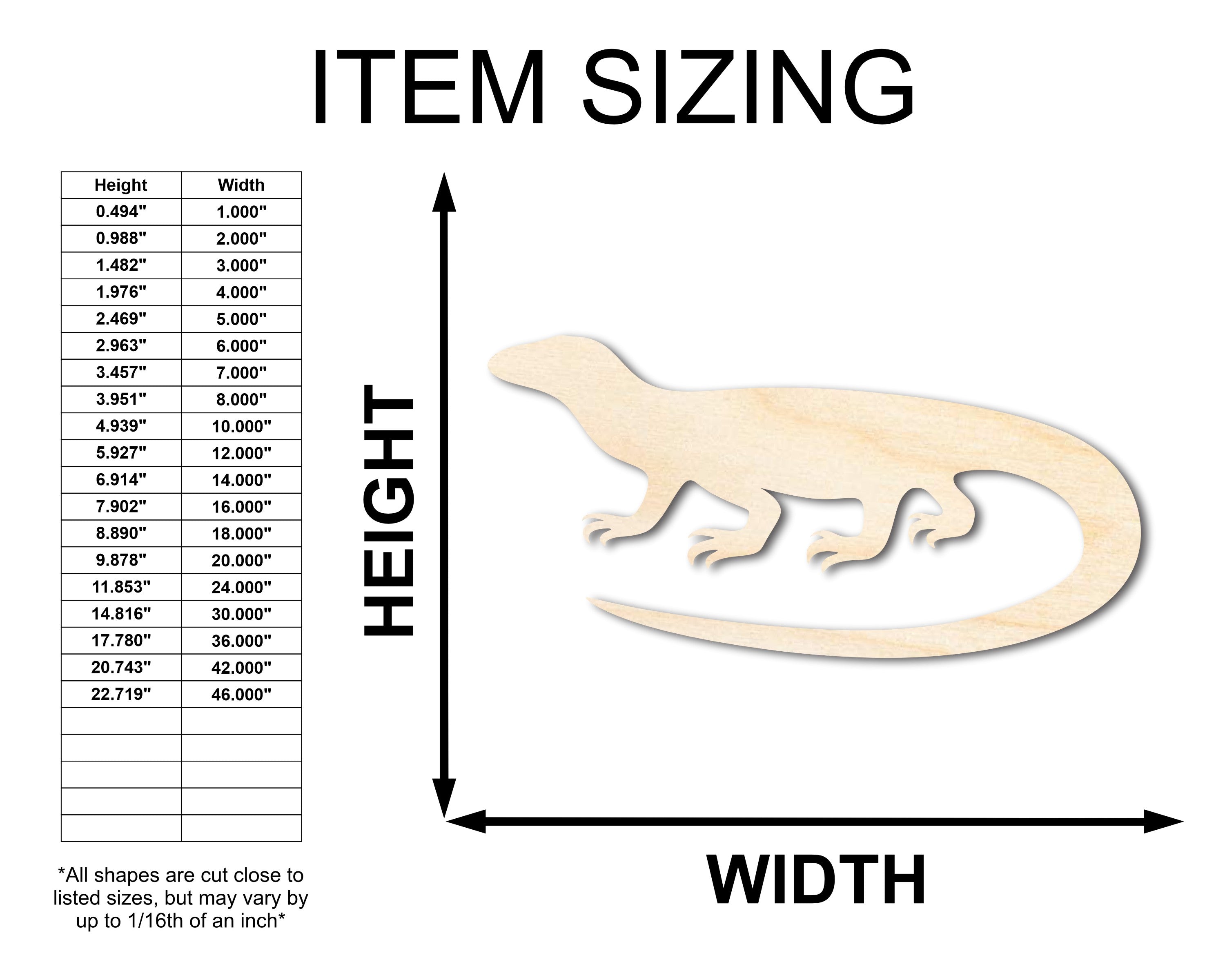 Unfinished Baltic Birch Plywood Komodo Dragon Shape for DIY Crafts - Sizes Up to 36 Inches