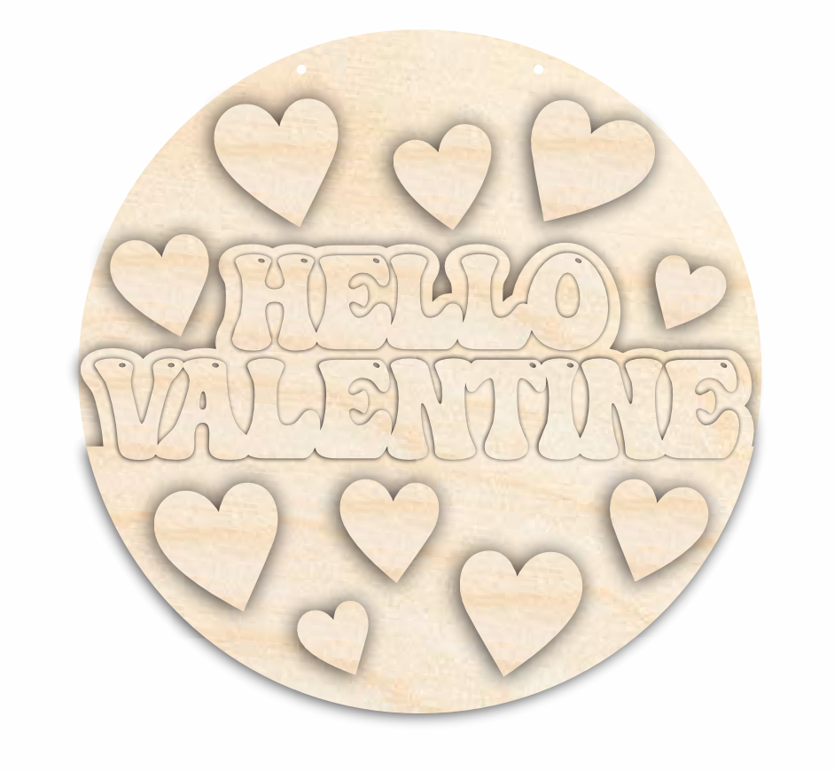 1/4 - Inch Thick Unfinished Wood Valentine Hello Door Sign Craft Kit