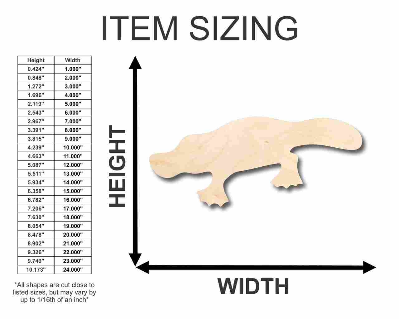 DIY Unfinished Wood Platypus Shape Craft - Sizes Up to 46