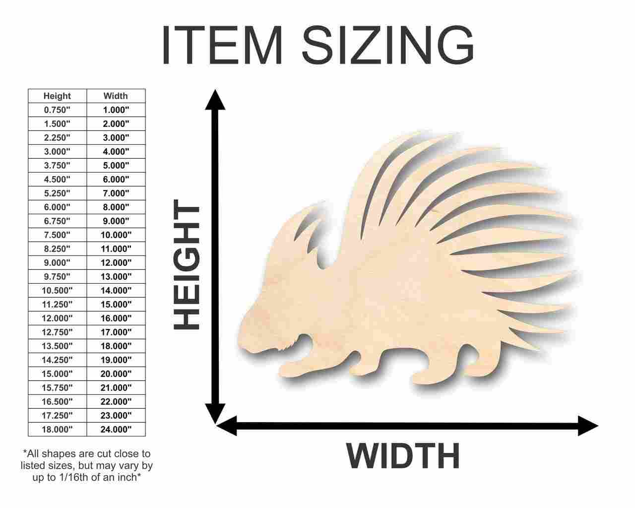 DIY Unfinished Sanded Wood Porcupine Shapes, up to 24 Inches