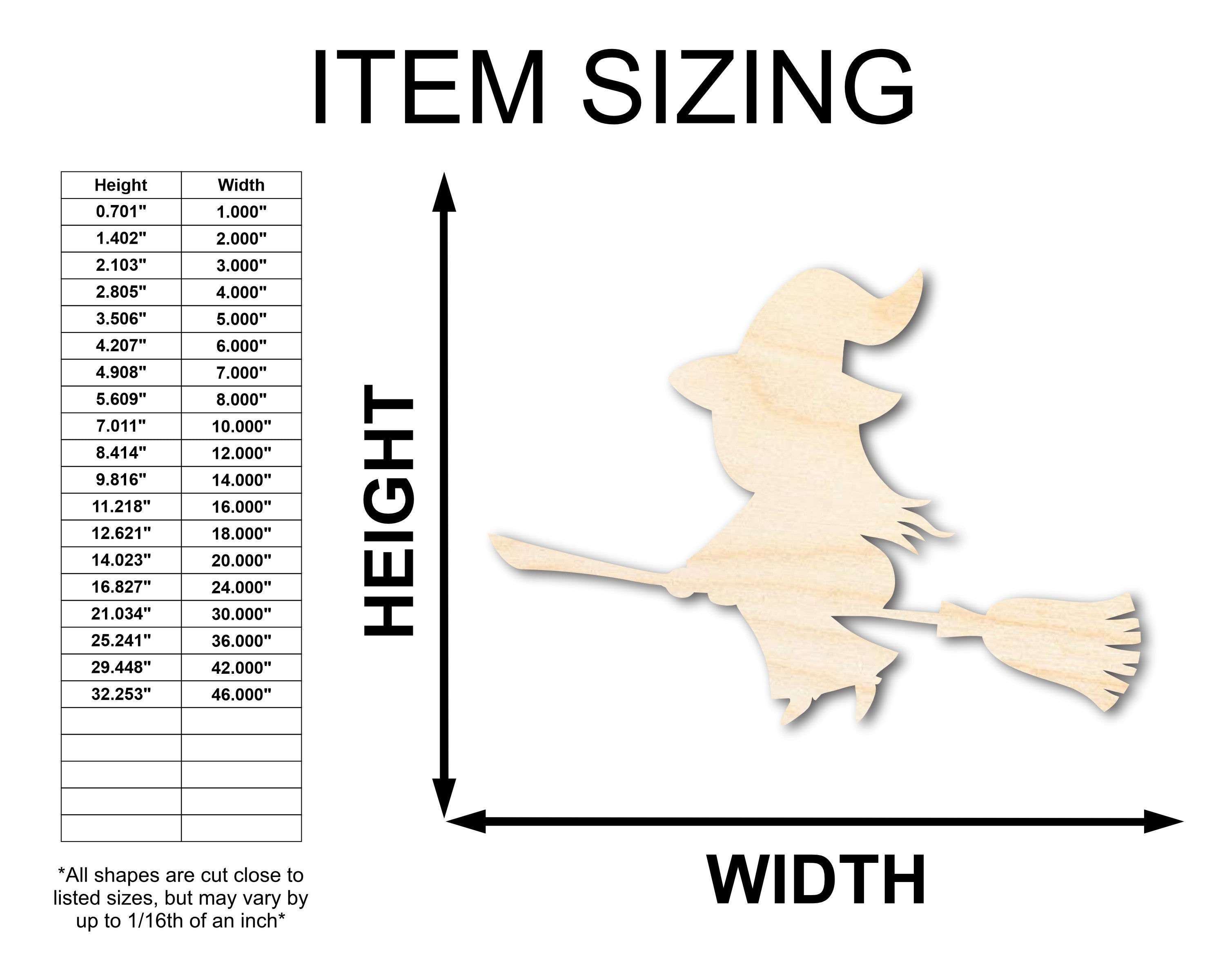 Unfinished Wood Handicraft - Adorable Flying Witch Shape, Sizes up to 46 Inches