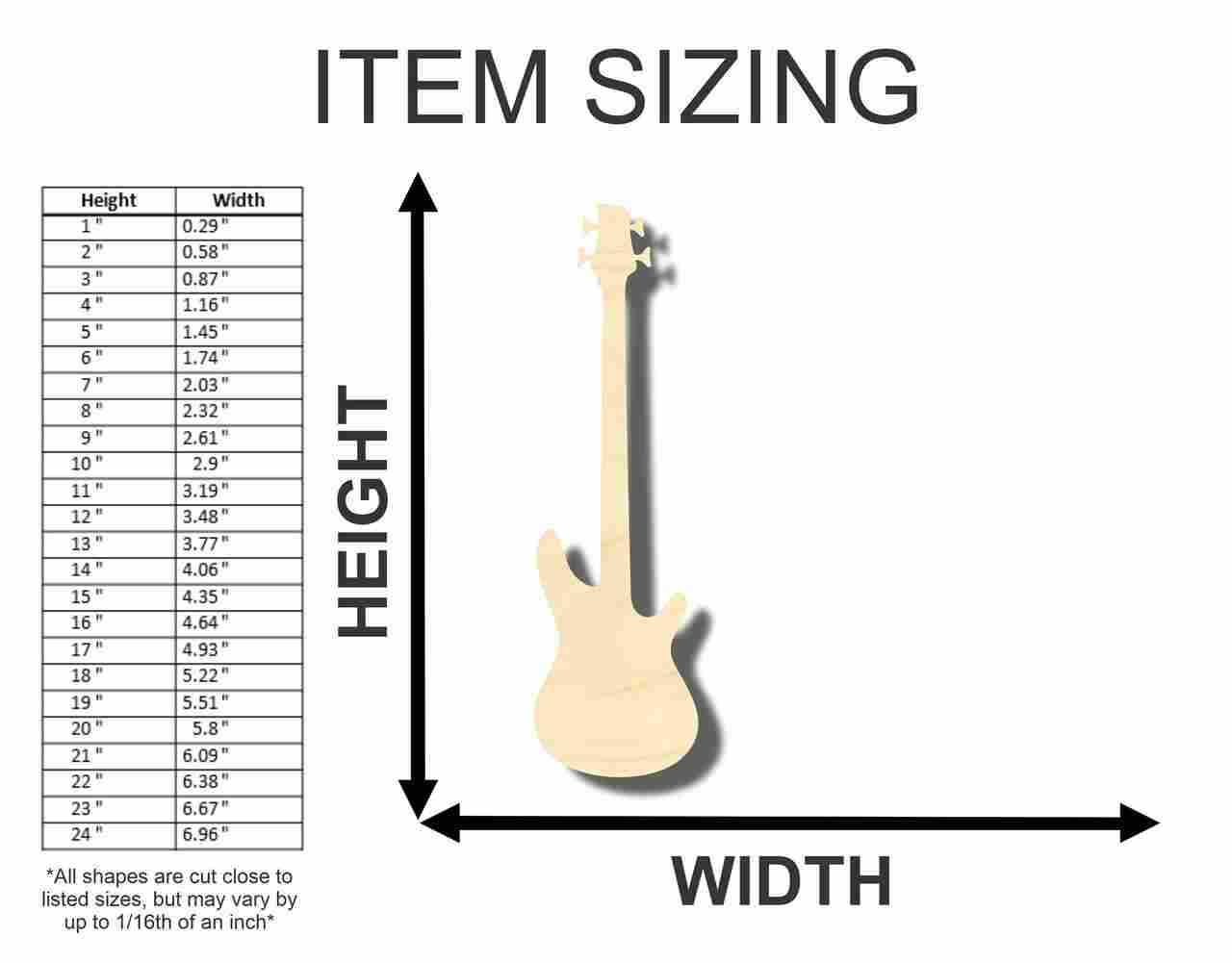 DIY Unfinished Wood Bass Guitar Shape for Craft and Music (up to 46)